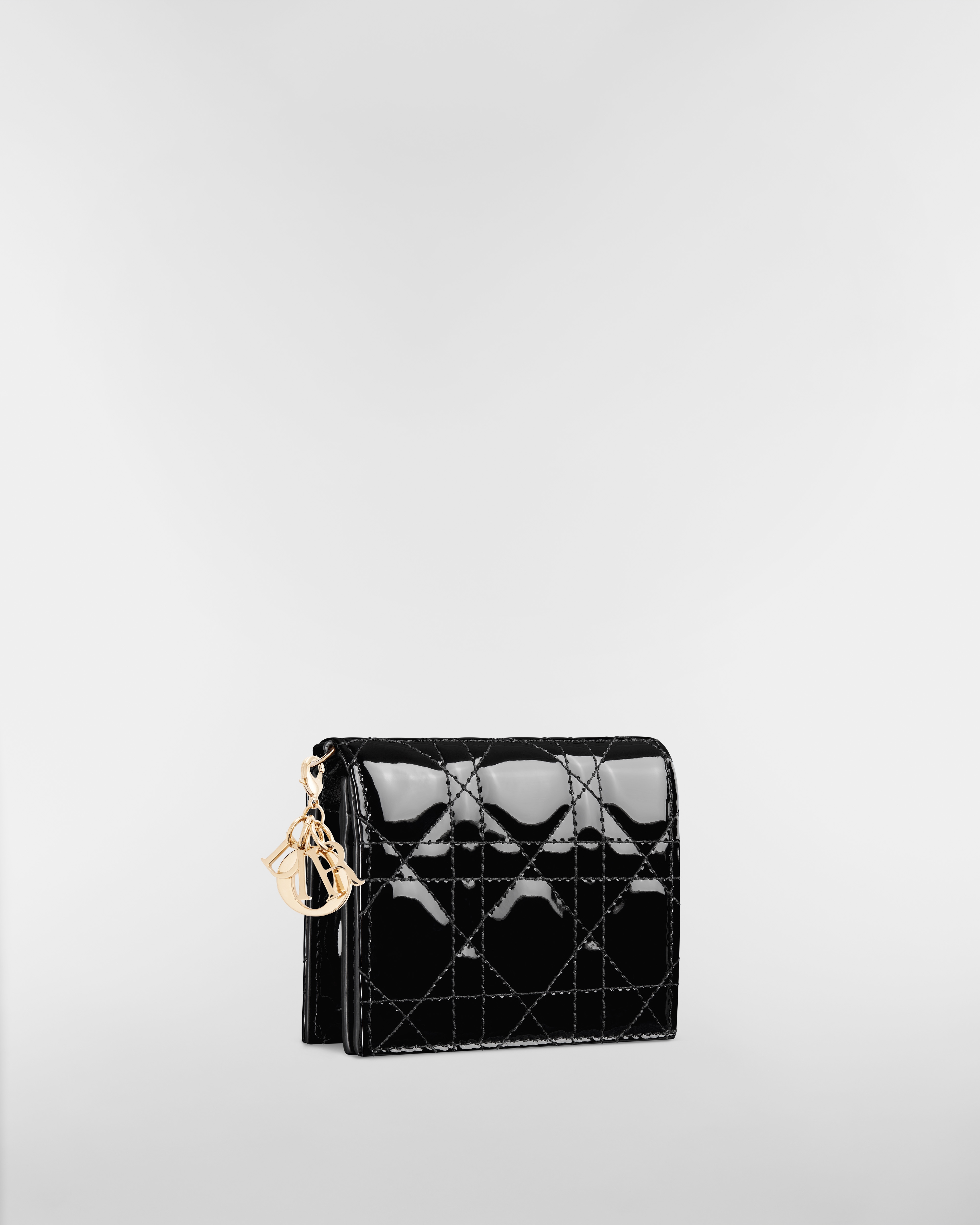 Mini Lady Dior Gardenia Wallet Black Patent Cannage Calfskin E03
