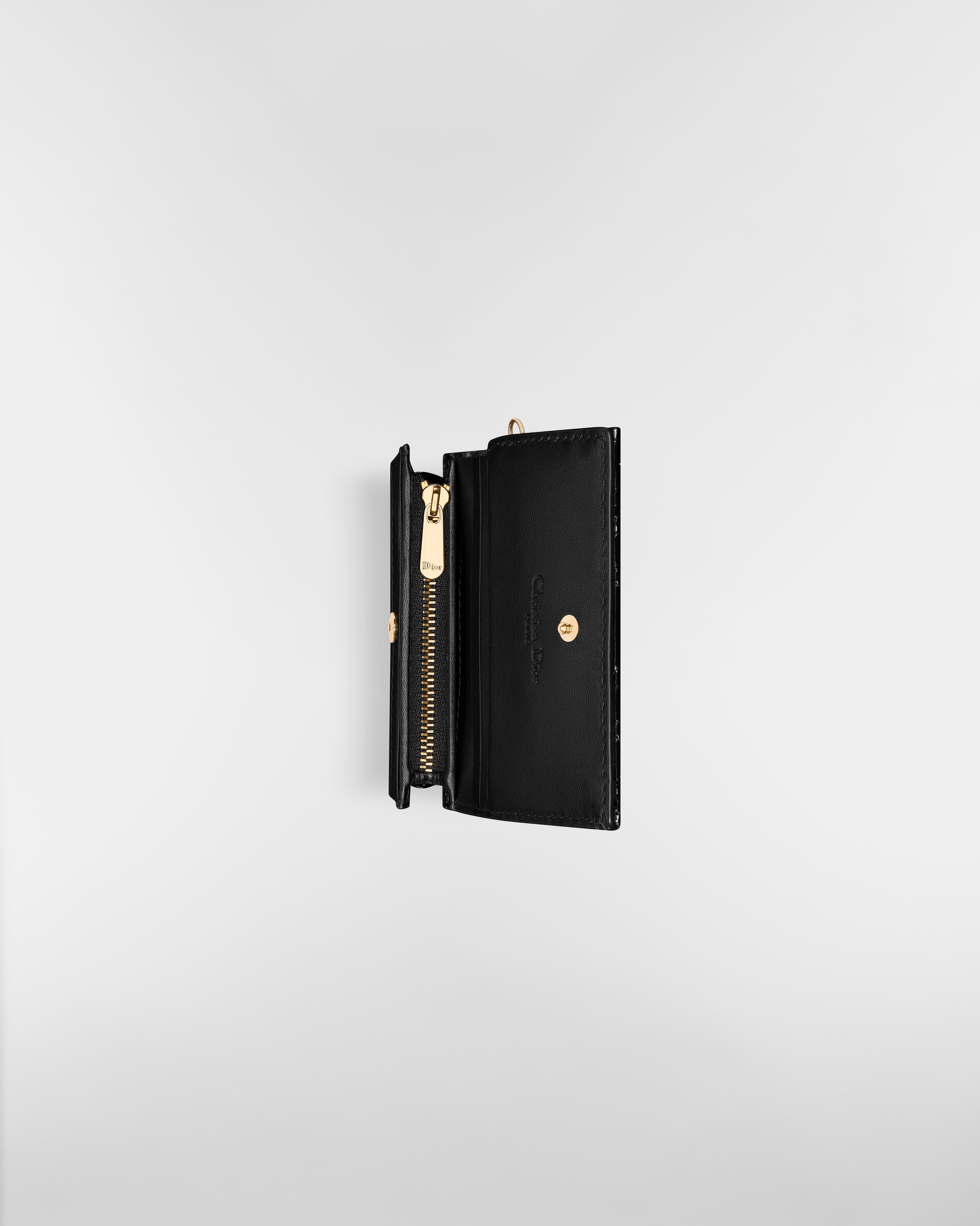 Mini Lady Dior Gardenia Wallet Black Patent Cannage Calfskin E06