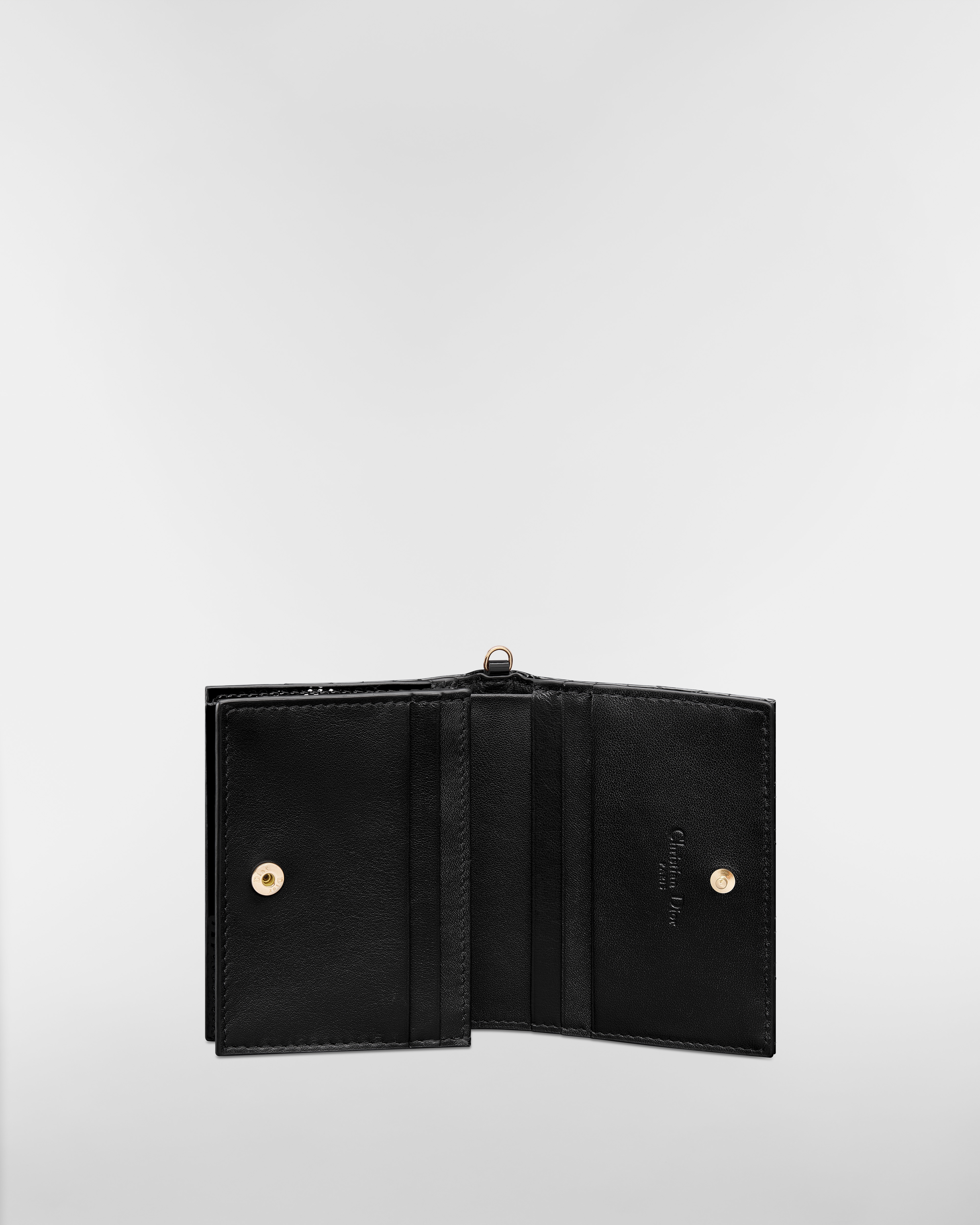 Mini Lady Dior Gardenia Wallet Black Patent Cannage Calfskin E07