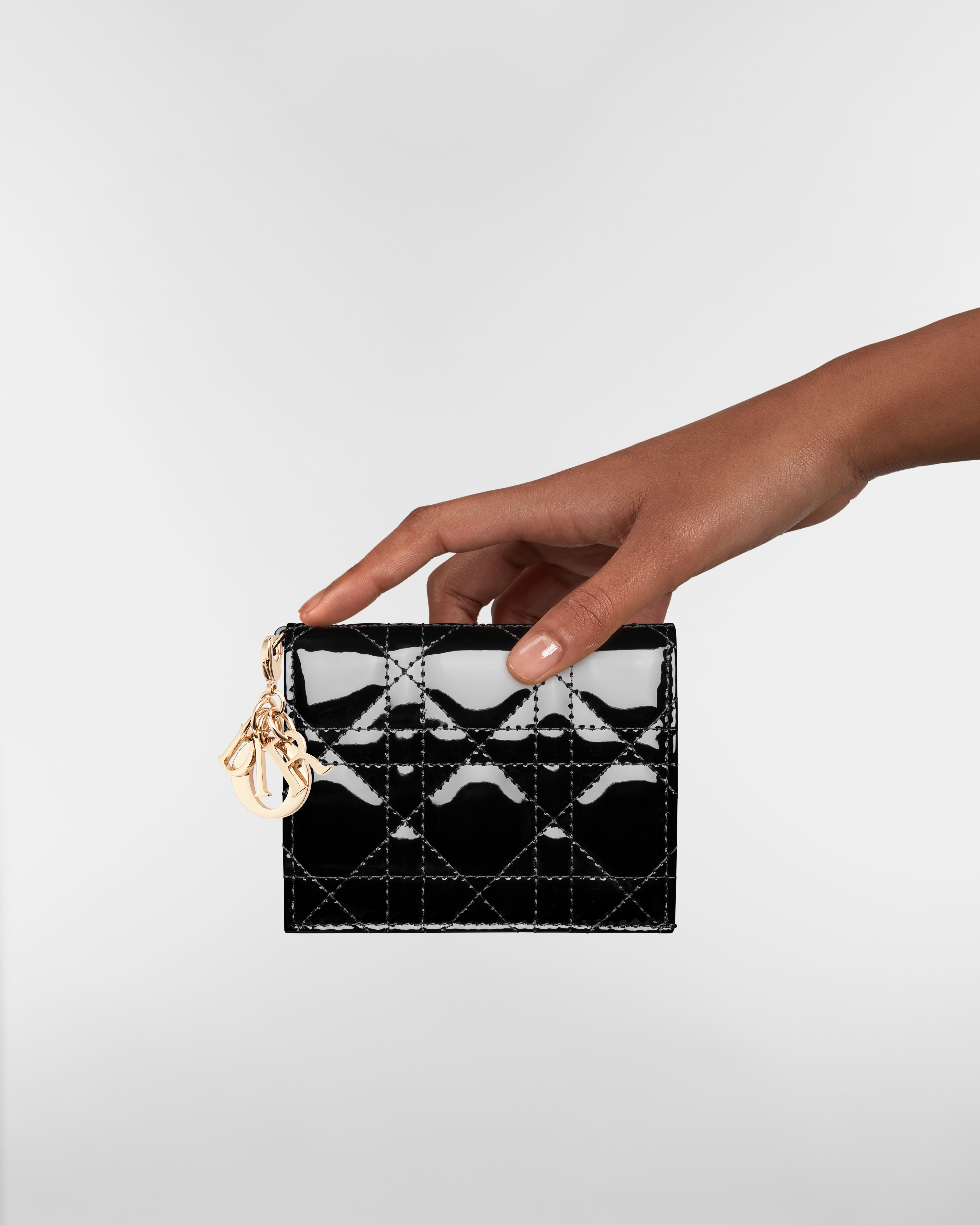 Mini Lady Dior Gardenia Wallet Black Patent Cannage Calfskin E11