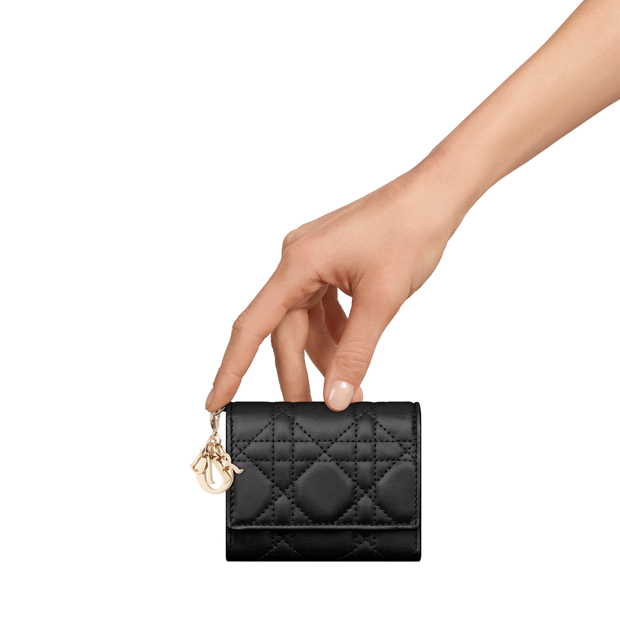 Lady Dior Lotus 지갑 블랙 까나쥬 양가죽 E11