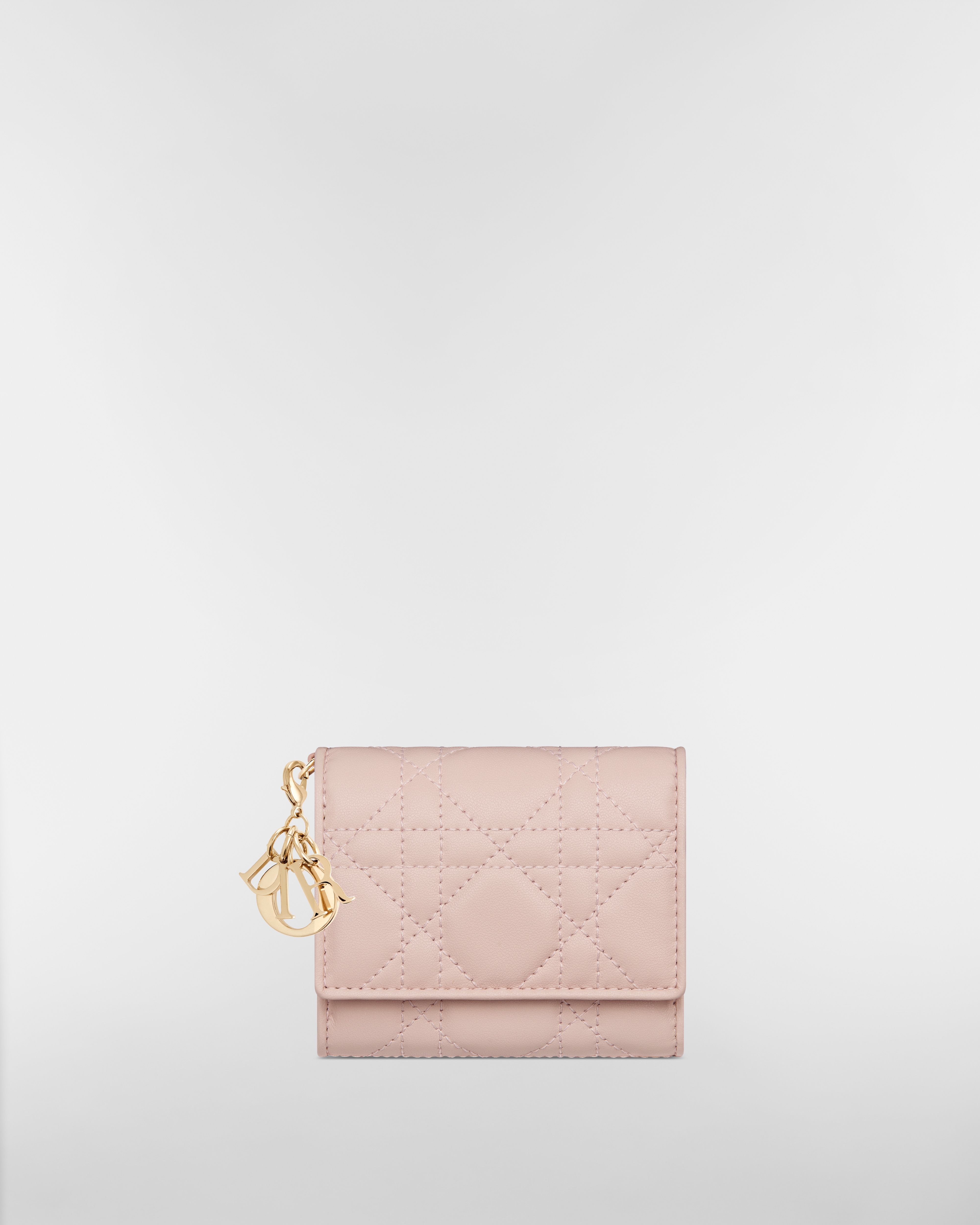 Lady Dior Lotus 지갑 파우더 핑크 까나쥬 양가죽 E01