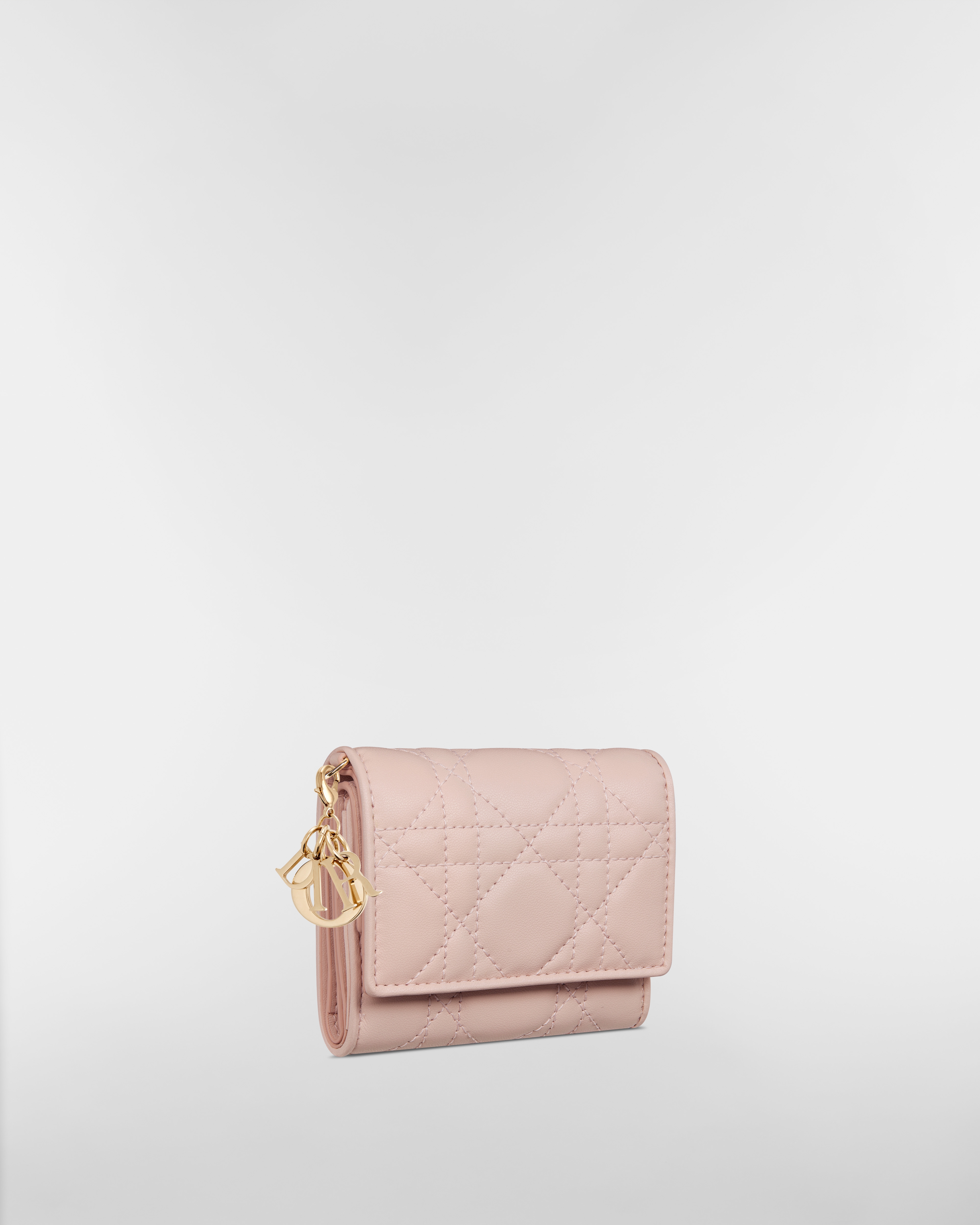 Lady Dior Lotus 지갑 파우더 핑크 까나쥬 양가죽 E03