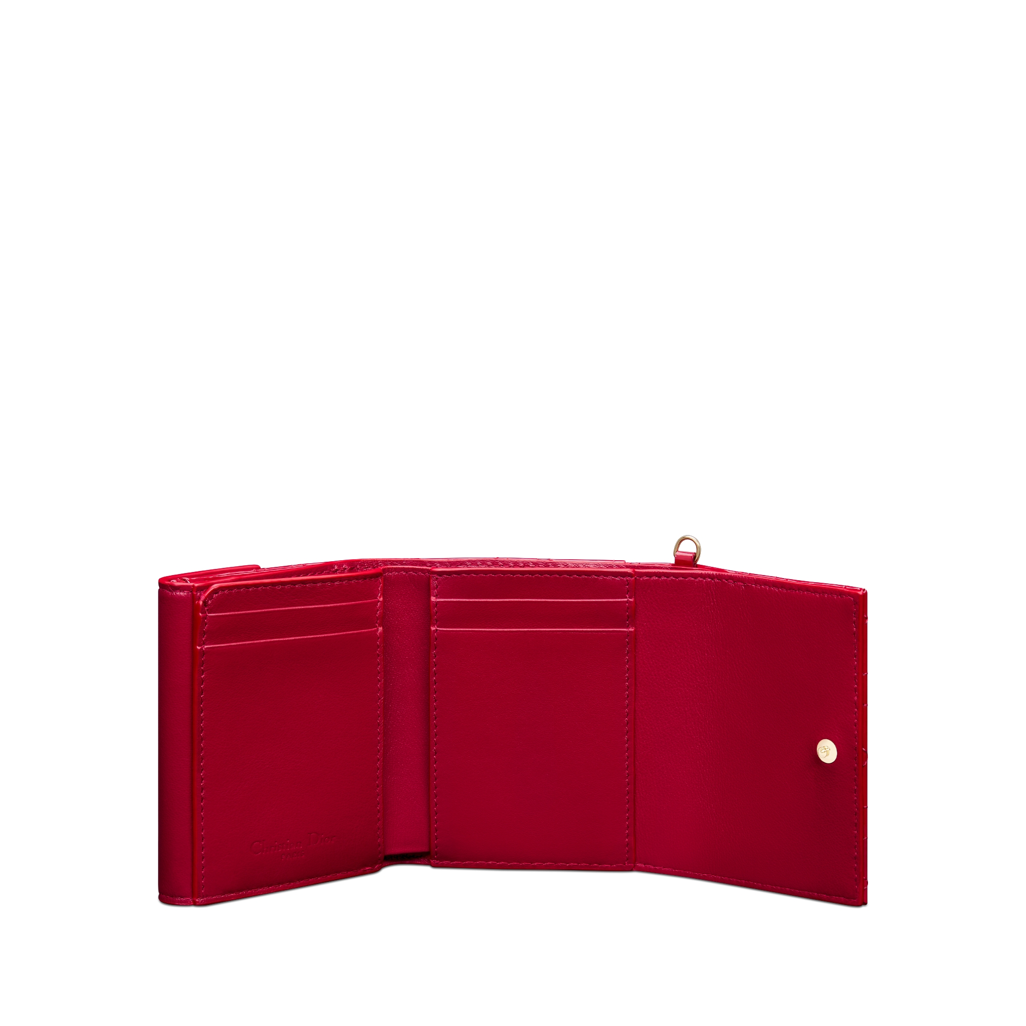 Lady Dior Lotus 지갑 체리 레드 페이턴트 까나쥬 송아지 가죽 E07