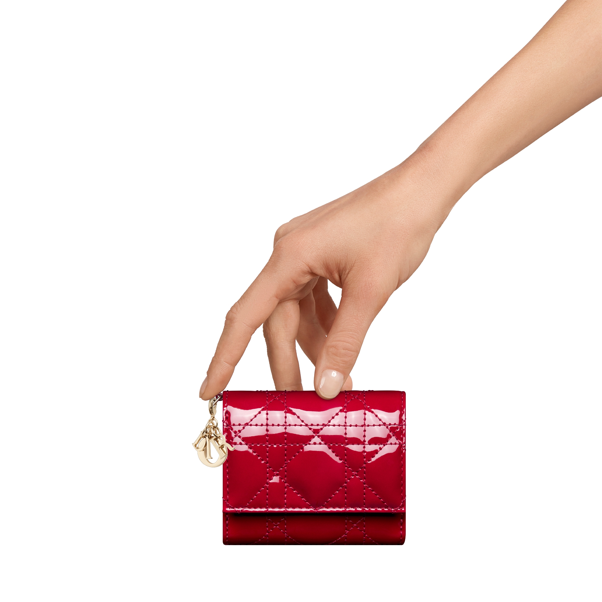 Lady Dior Lotus 銀包 櫻桃紅色漆面 Cannage 藤格紋圖案小牛皮 E11