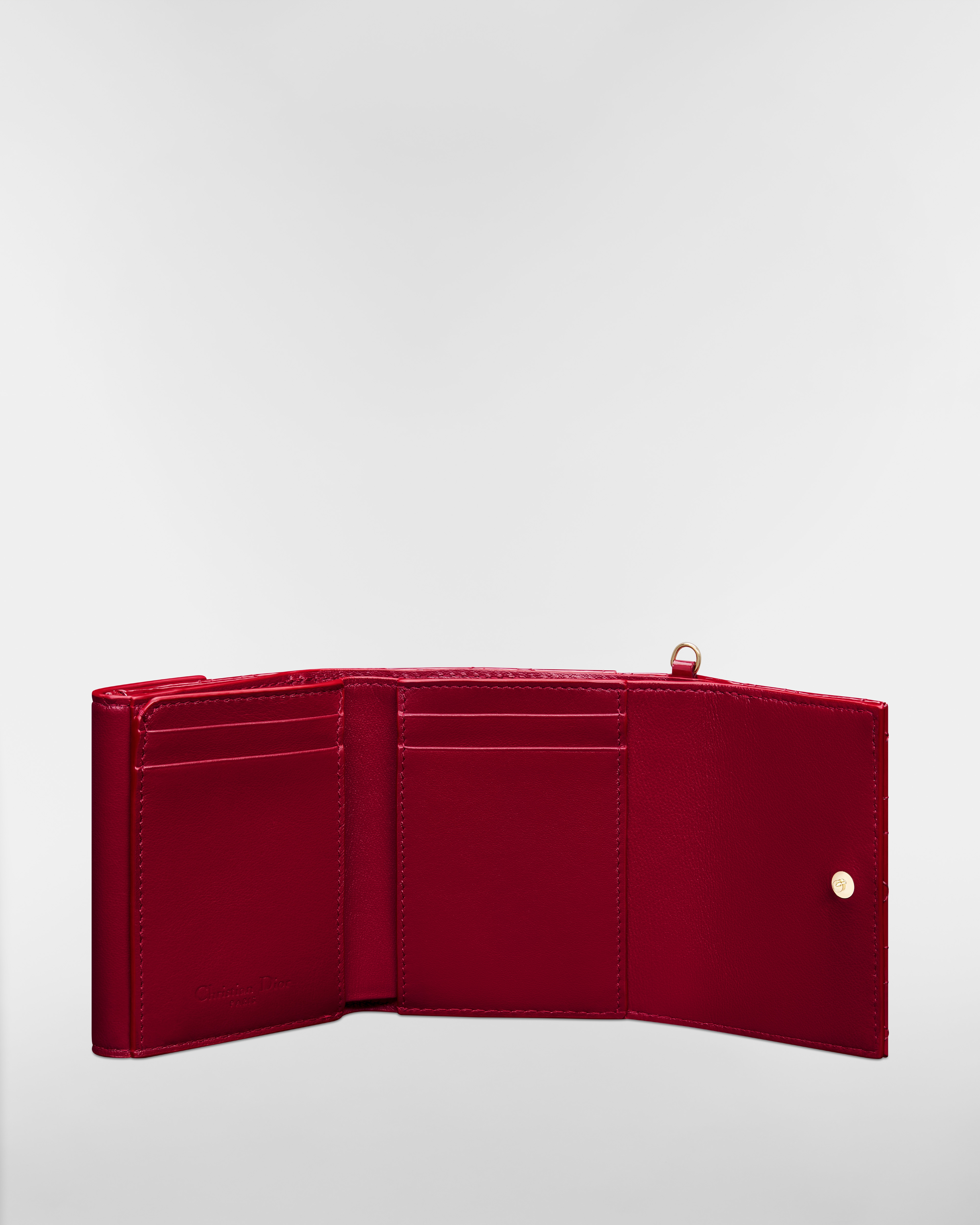 Lady Dior Lotus 지갑 체리 레드 페이턴트 까나쥬 송아지 가죽 E07