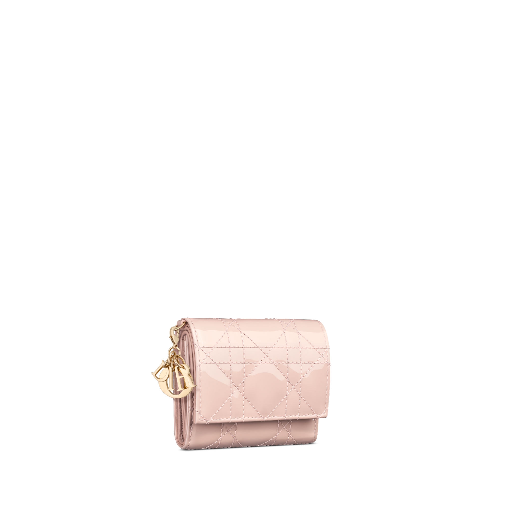 Lady Dior Lotus 지갑 파우더 핑크 페이턴트 까나쥬 송아지 가죽 E03