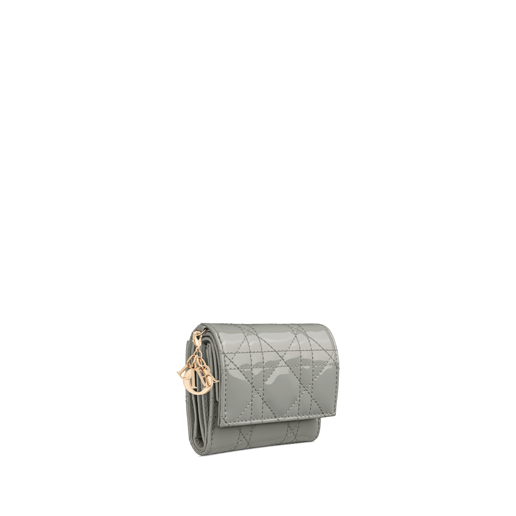 Lady Dior Lotus Wallet Stone Gray Patent Cannage Calfskin E03