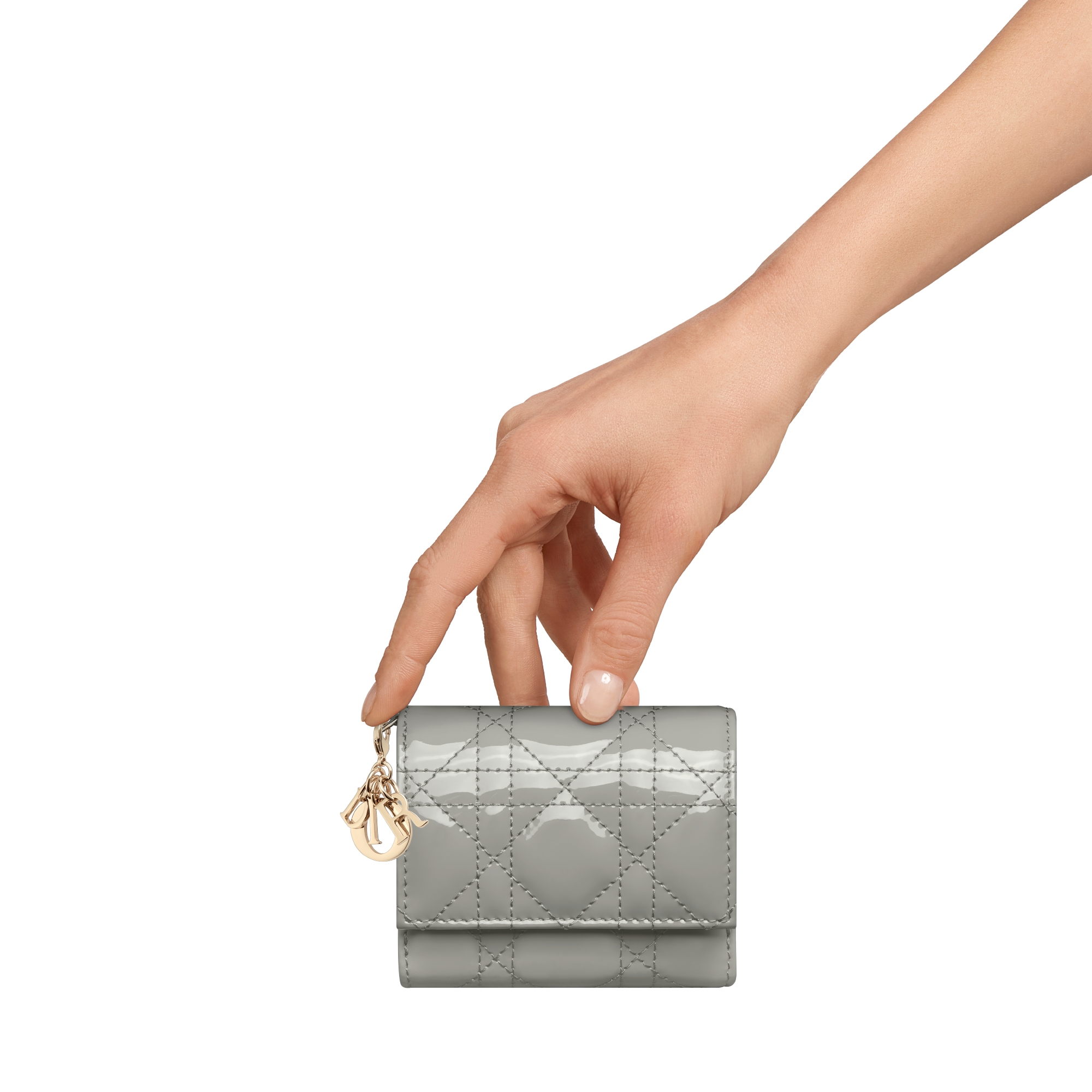 Lady Dior Lotus Wallet Stone Gray Patent Cannage Calfskin E11