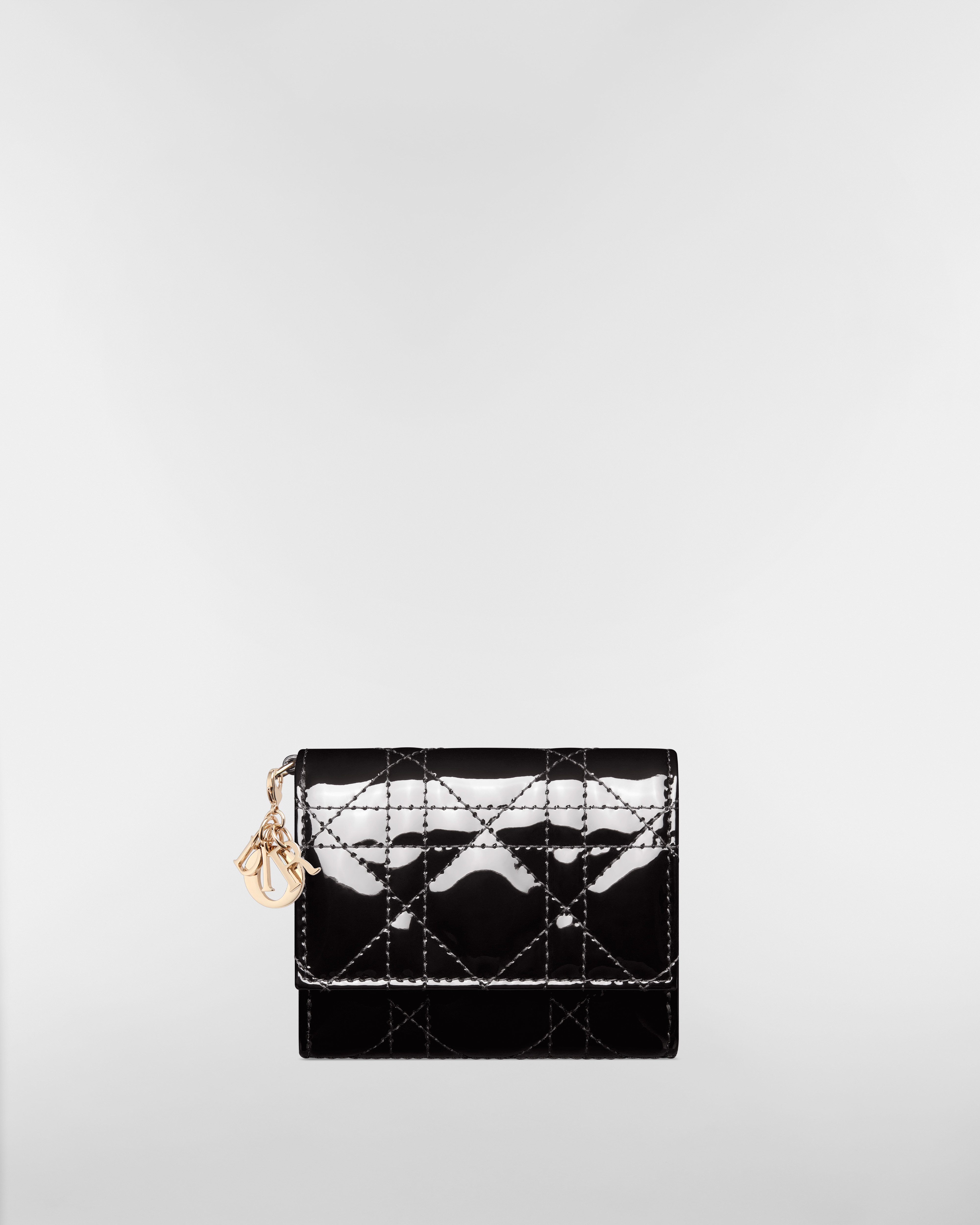 Lady Dior Lotus 지갑 블랙 페이턴트 까나쥬 송아지 가죽 E01