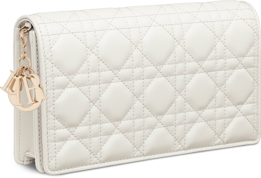 Lady Dior Pouch with Chain Three quarter closed view