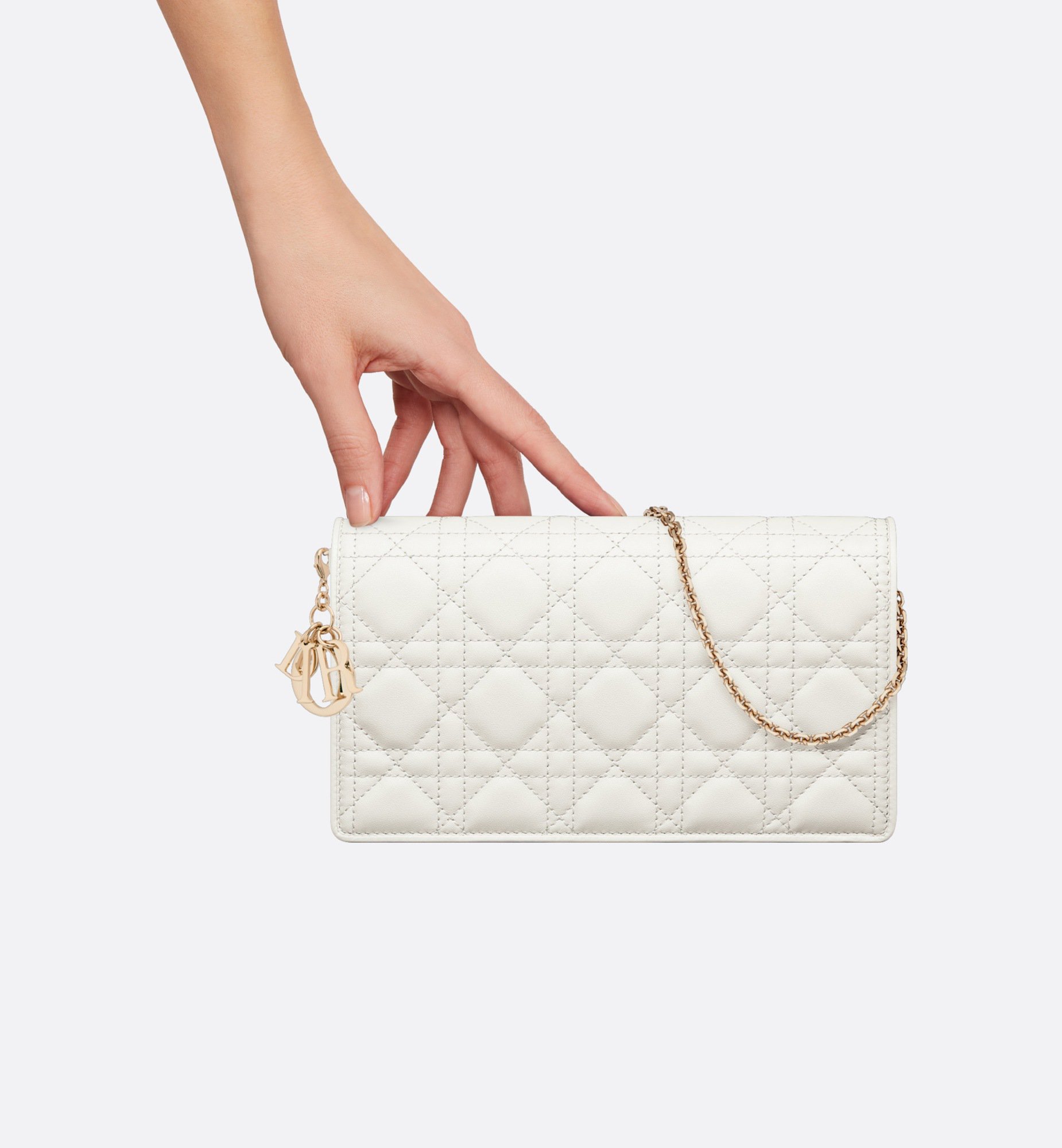 Lady Dior Pouch with Chain Worn view cropped