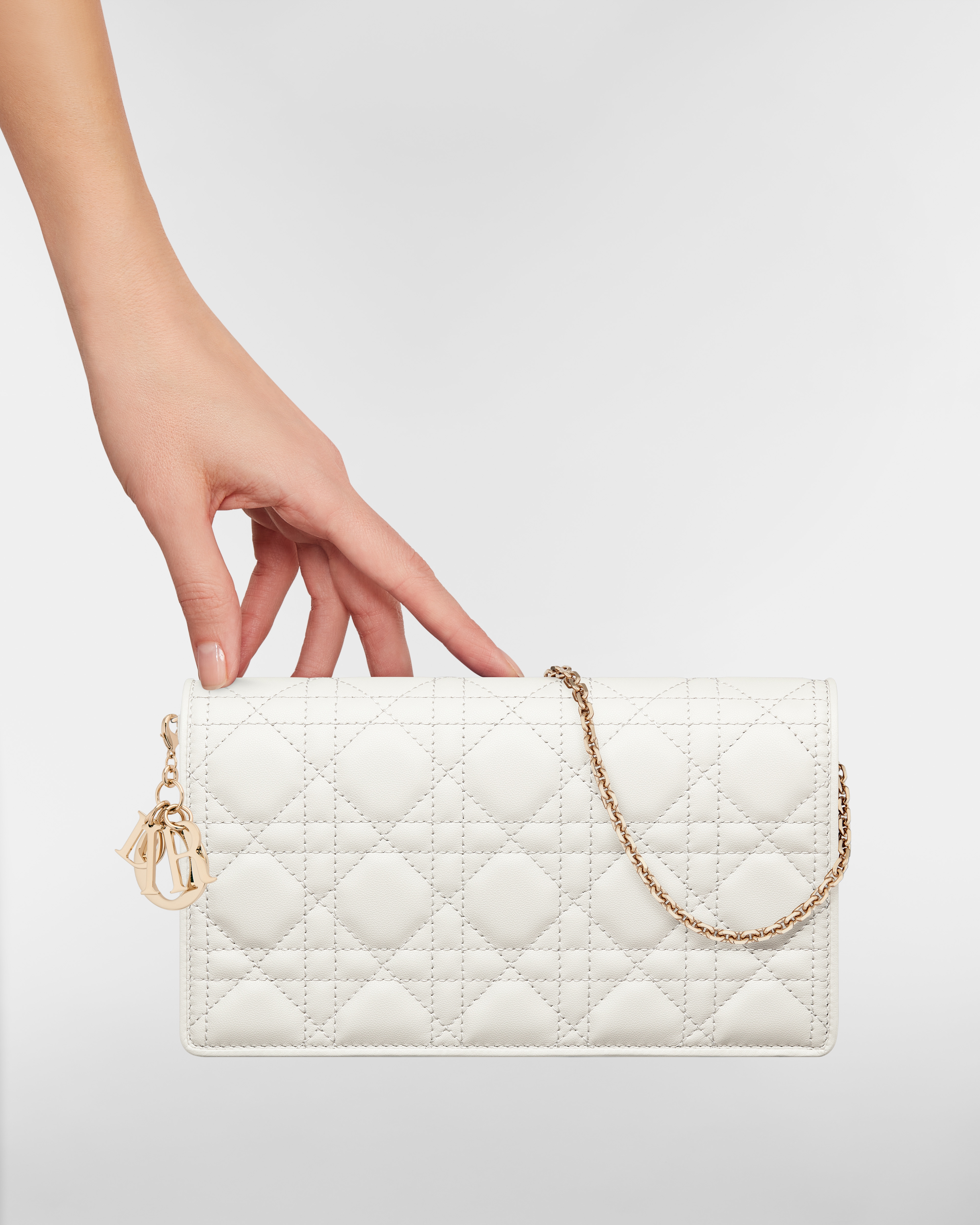 Lady Dior 체인 파우치 라떼 까나쥬 양가죽 E12