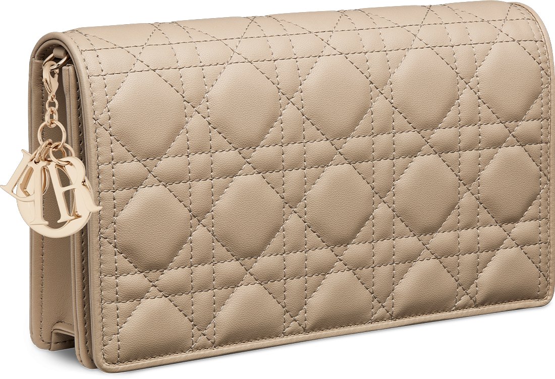 Lady Dior Pouch with Chain Sand Colored Cannage Lambskin DIOR