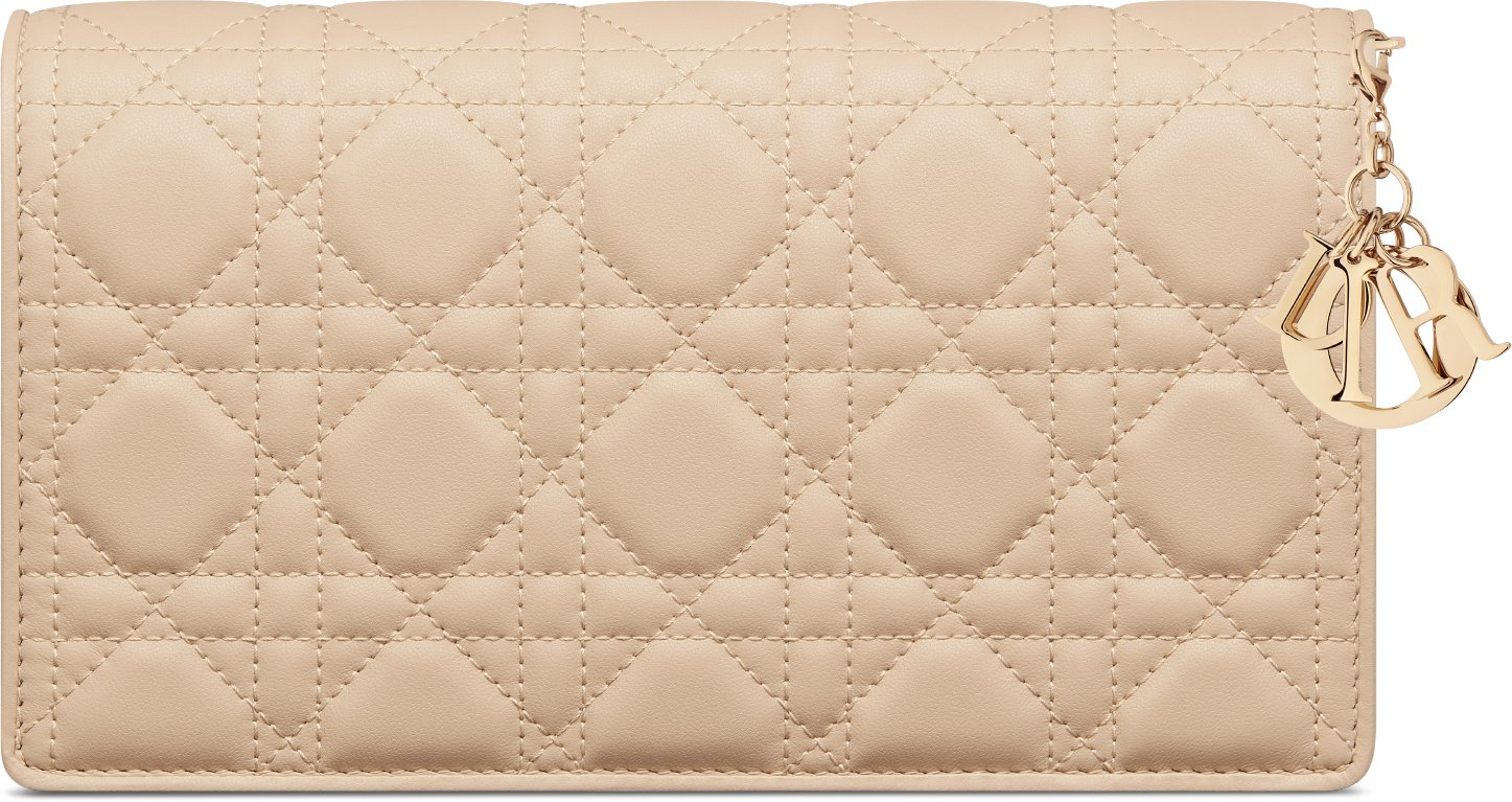 Lady Dior Pouch with Chain Powder Beige Cannage Lambskin DIOR