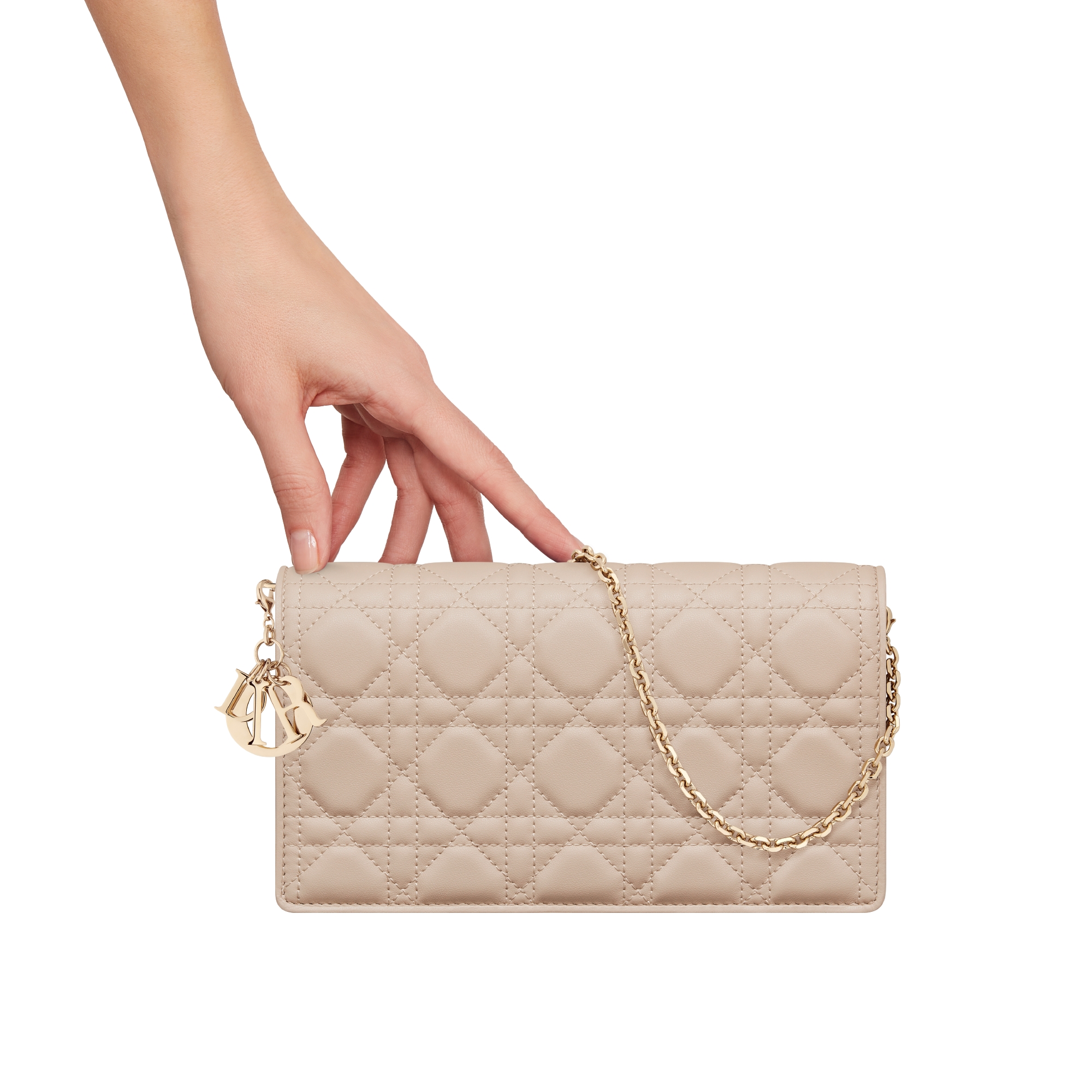 Lady Dior Pouch with Chain Powder Beige Cannage Lambskin E11