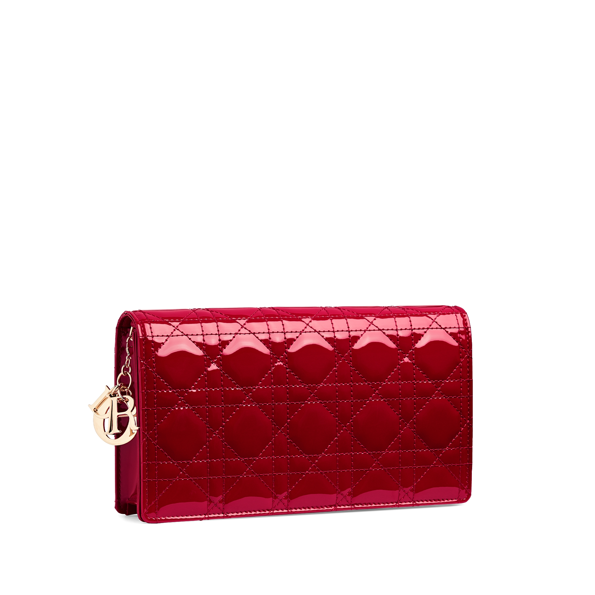 Lady Dior Pouch with Chain Cherry Red Patent Cannage Calfskin E03