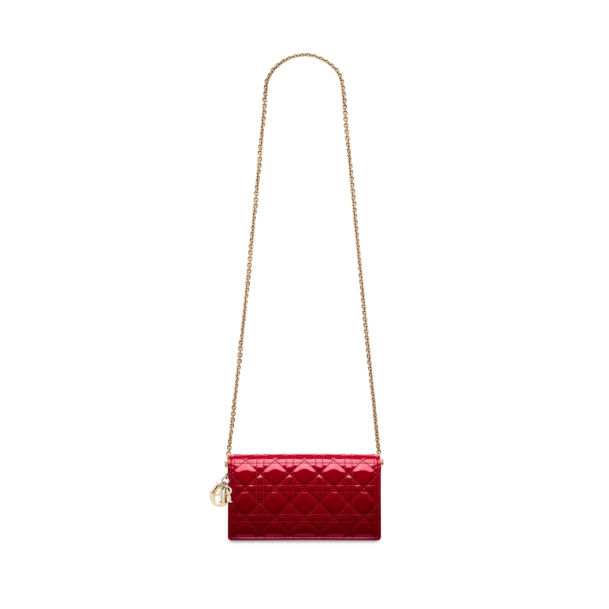 Lady Dior Pouch with Chain Cherry Red Patent Cannage Calfskin E07
