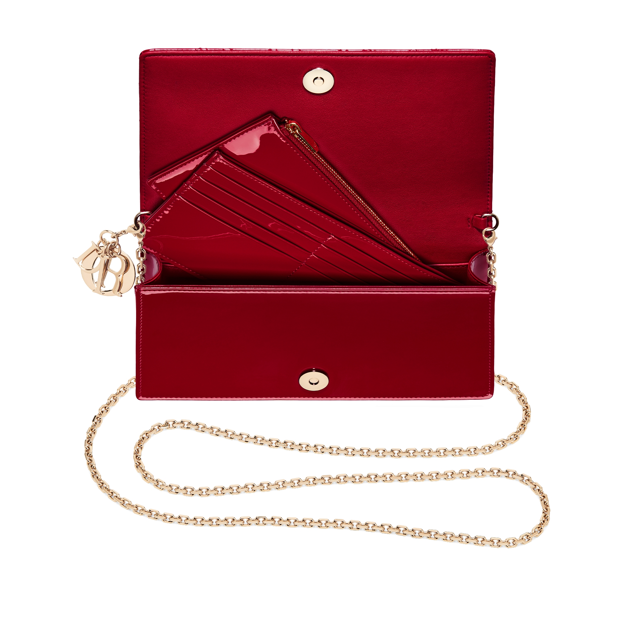 Lady Dior Pouch with Chain Cherry Red Patent Cannage Calfskin E09