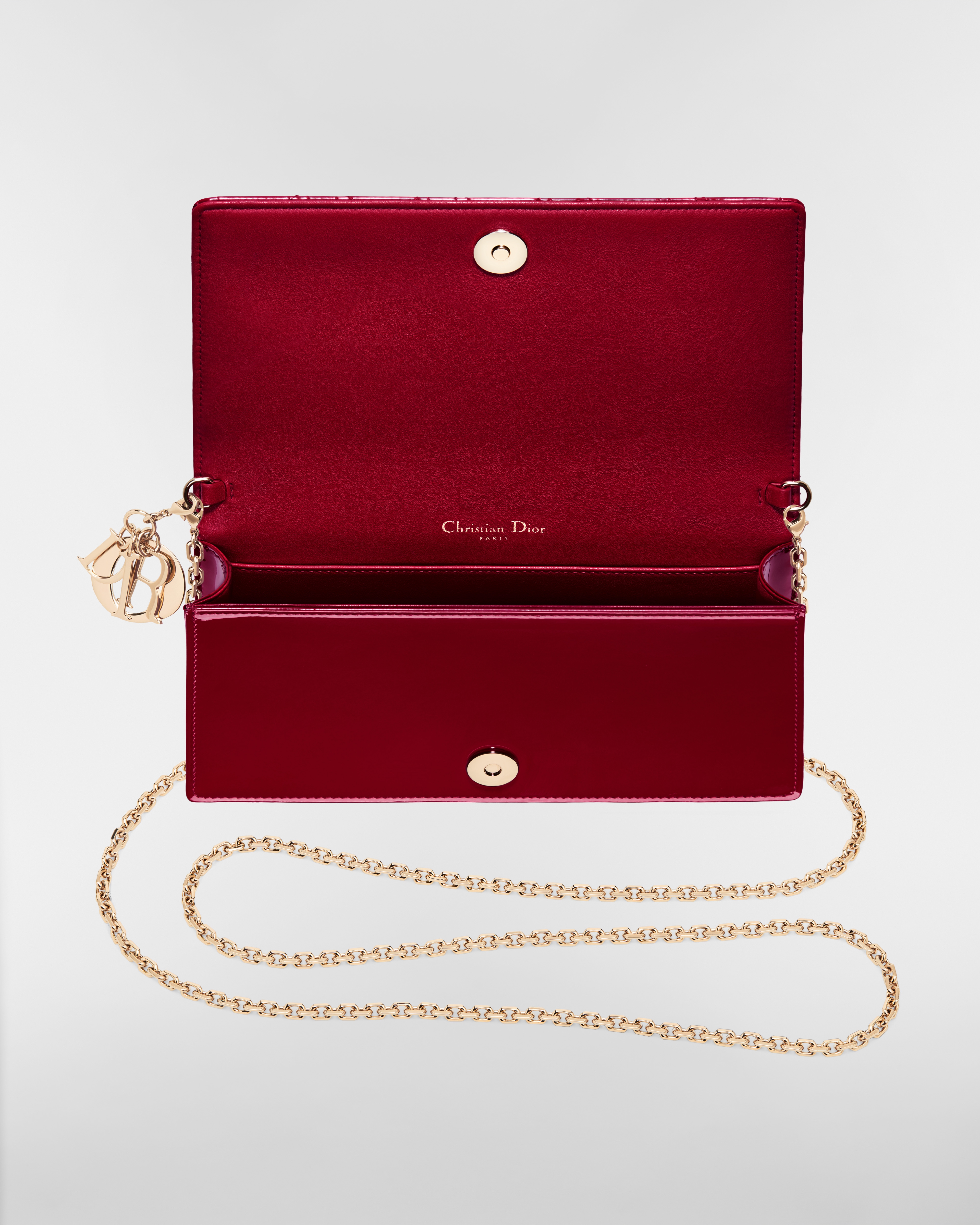 Lady Dior Pouch with Chain Cherry Red Patent Cannage Calfskin E06