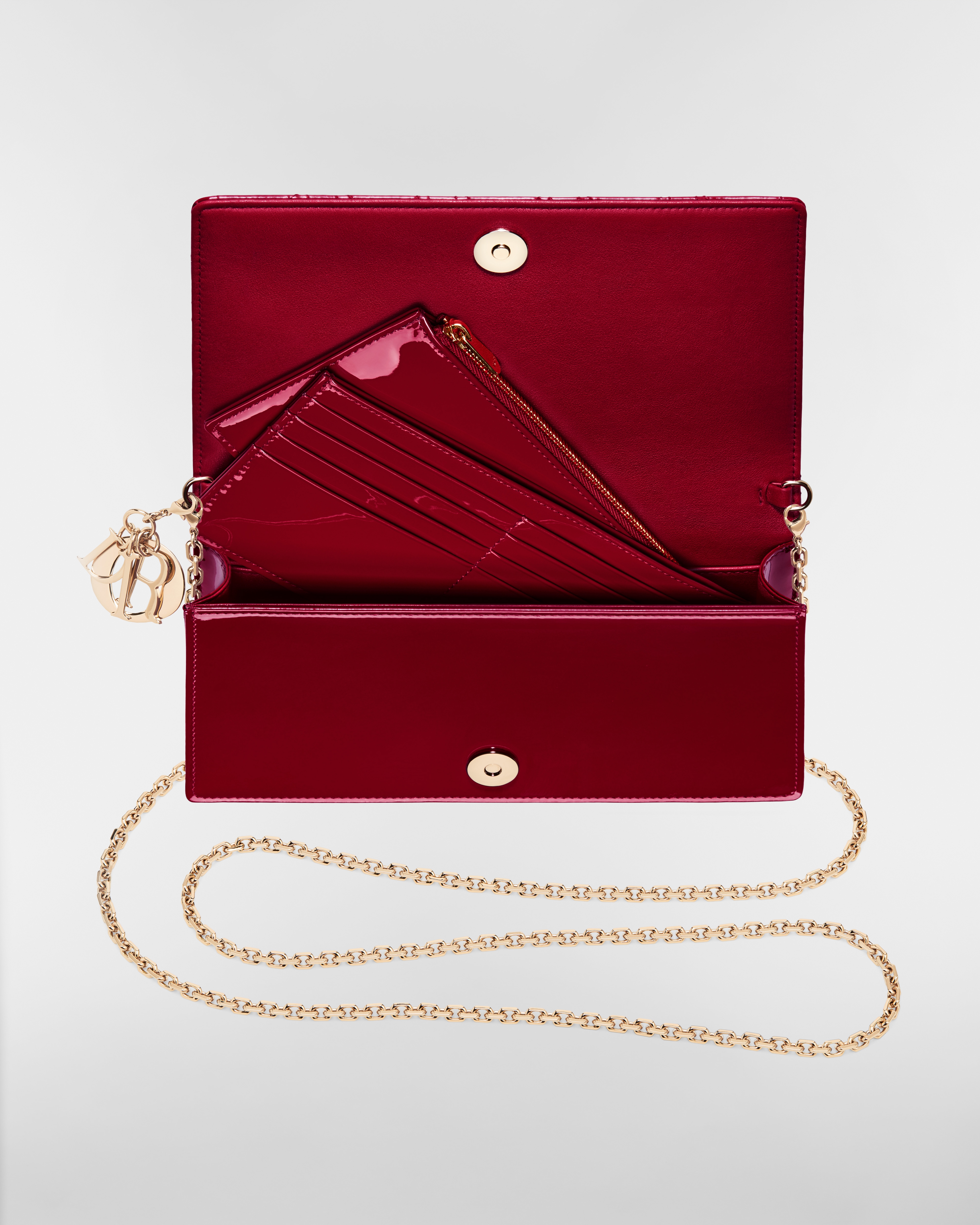 Lady Dior Pouch with Chain Cherry Red Patent Cannage Calfskin E09