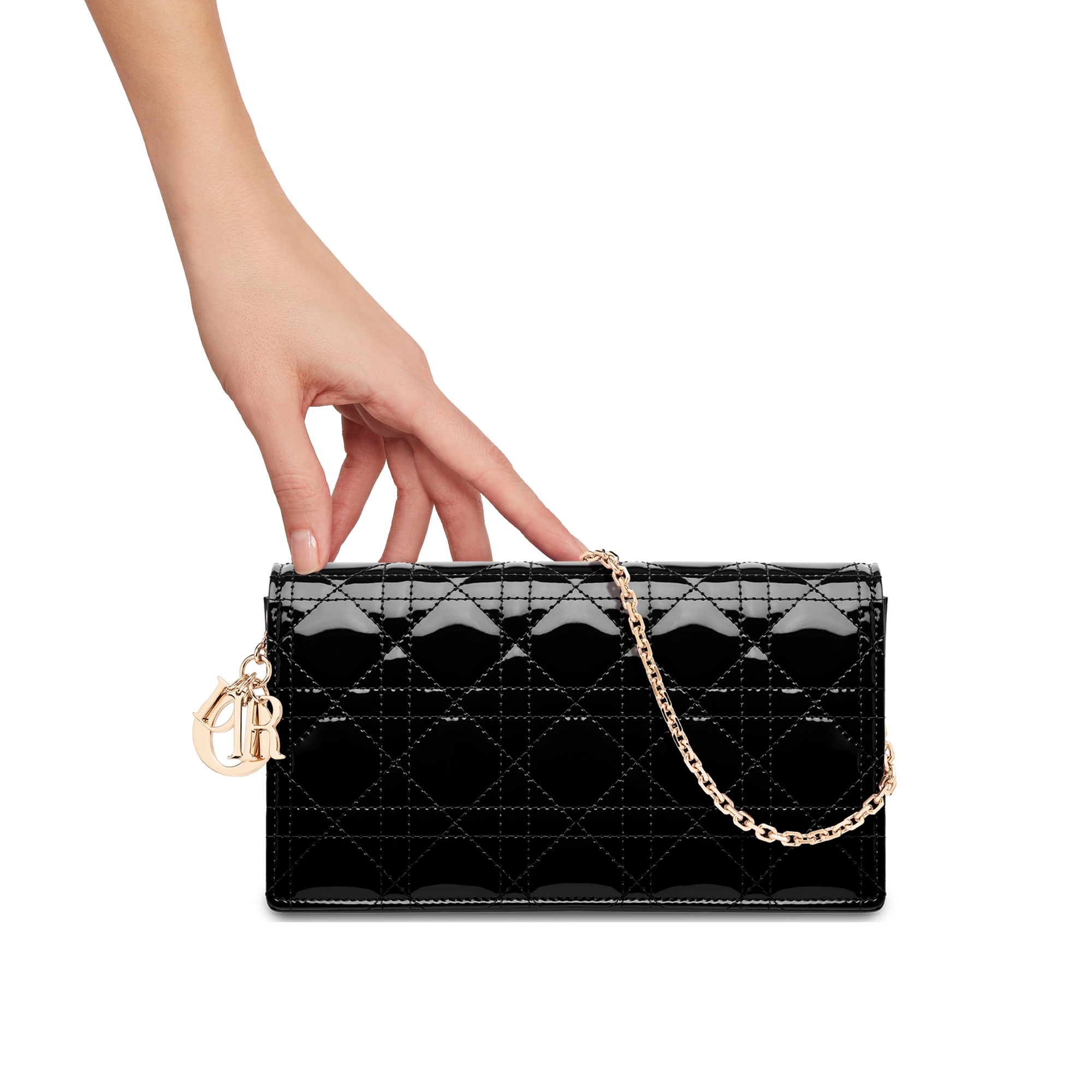 Pochette Lady Dior Cuir de veau Cannage verni noir E11