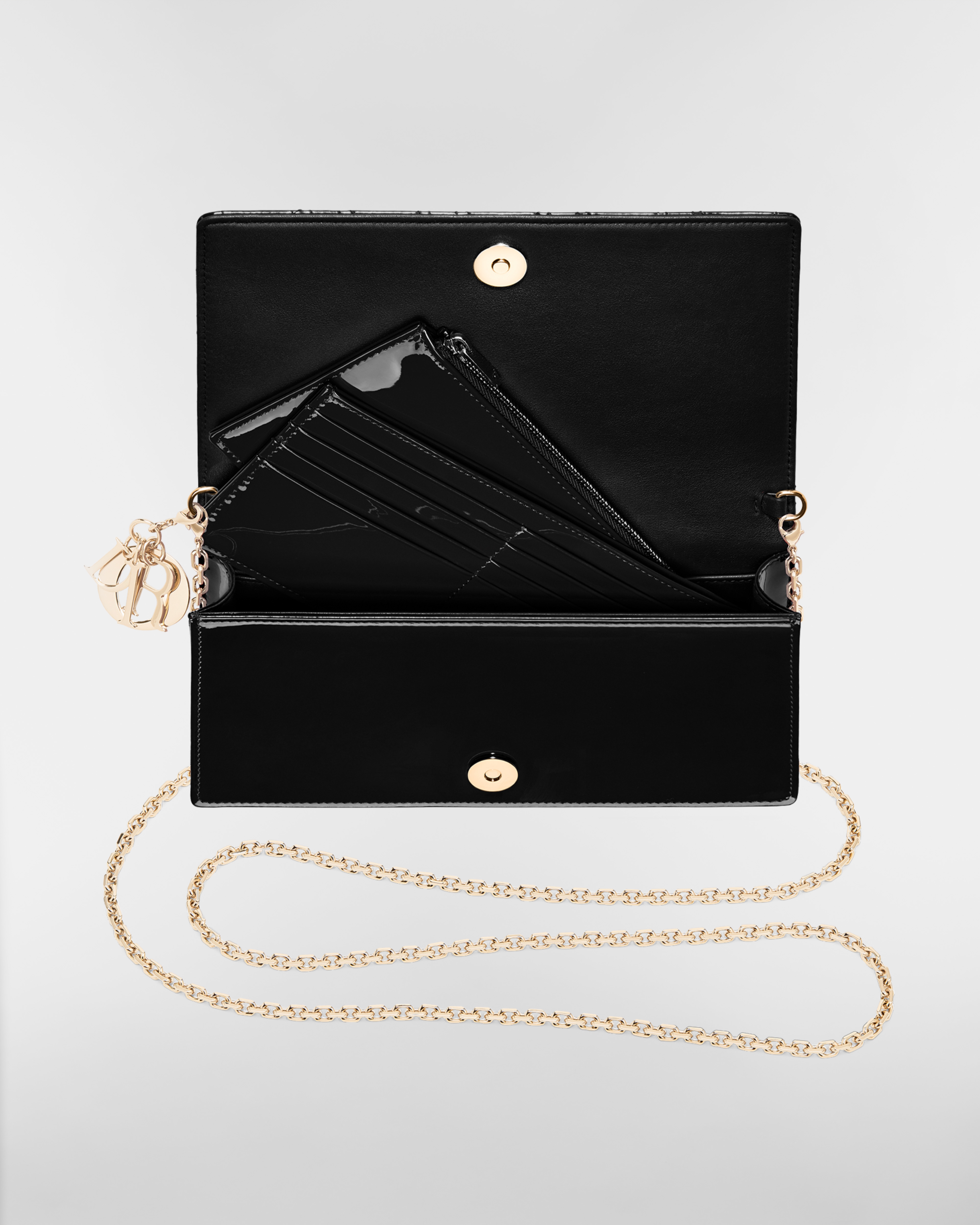 Lady Dior 파우치 블랙 페이턴트 까나쥬 송아지 가죽 E09