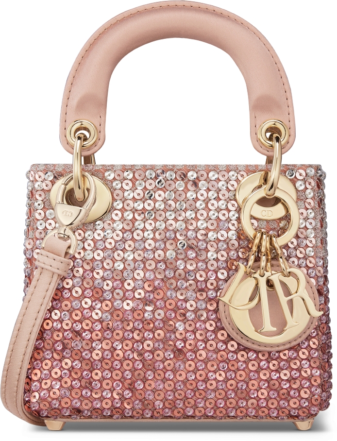 Lady Dior Micro Bag Satin Embroidered with Pink Sequins with a Gradient Effect DIOR