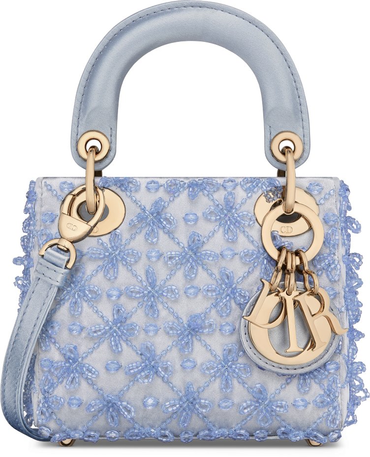 Lady Dior Micro Bag Celestial Blue Satin Embroidered with Beads DIOR