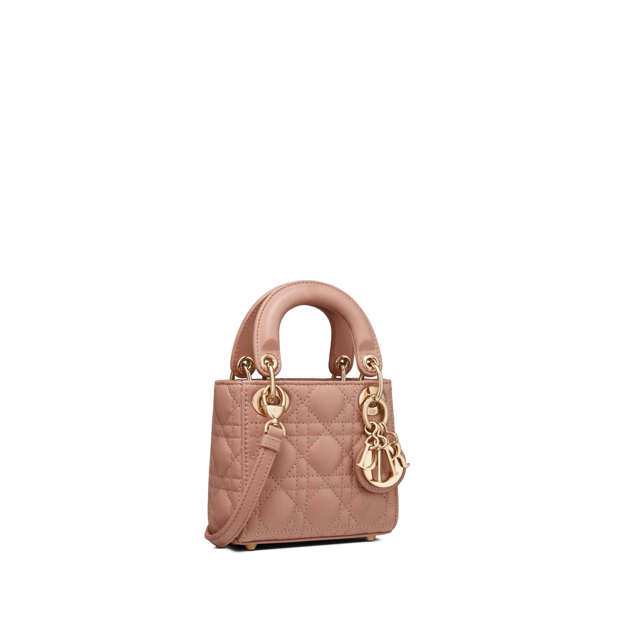 Lady Dior-microtas Rose des Vents lamsleer met Cannage-motief E03