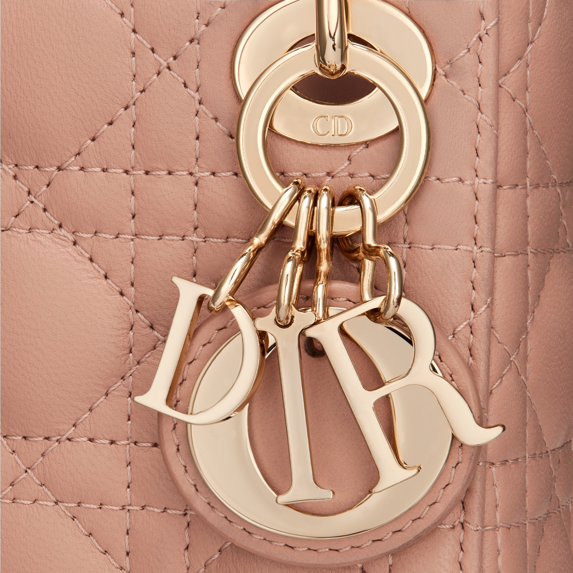 Lady Dior-microtas Rose des Vents lamsleer met Cannage-motief E09