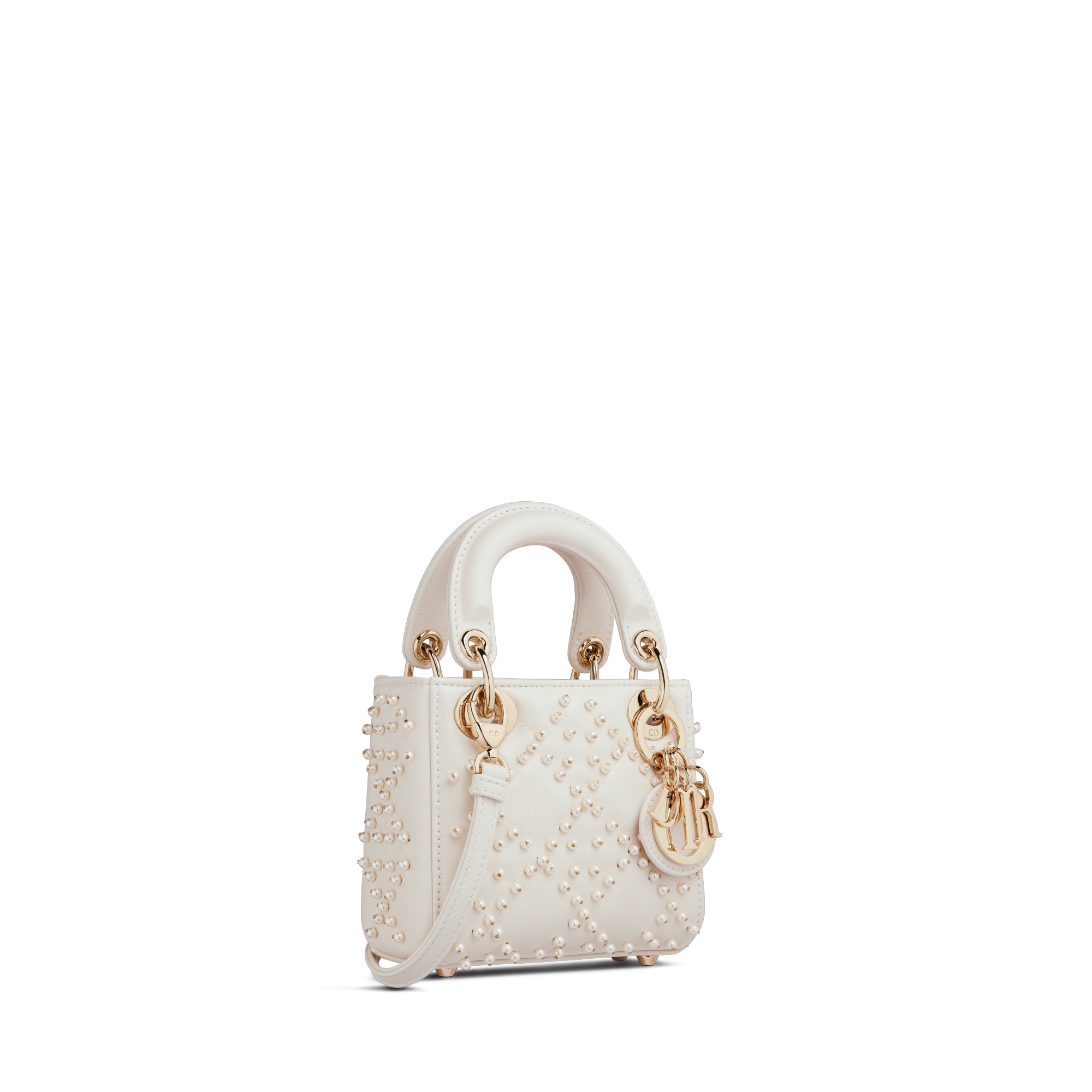 Micro sac Lady Dior Cuir d'agneau Cannage à perles couleur latte E03