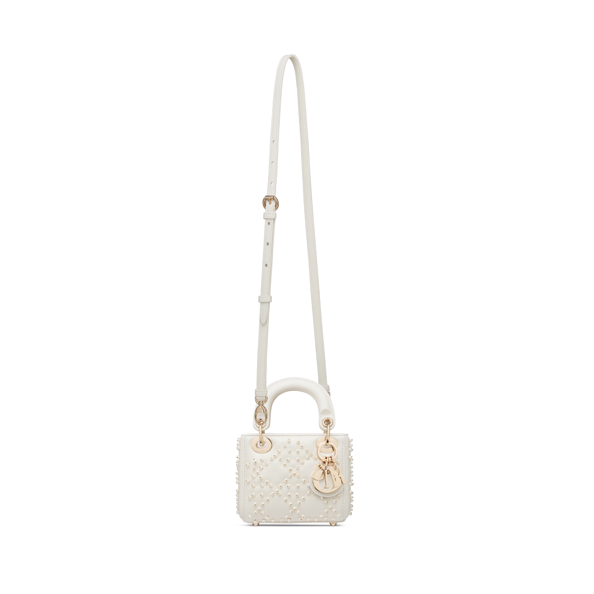 Micro sac Lady Dior Cuir d'agneau Cannage à perles couleur latte E07