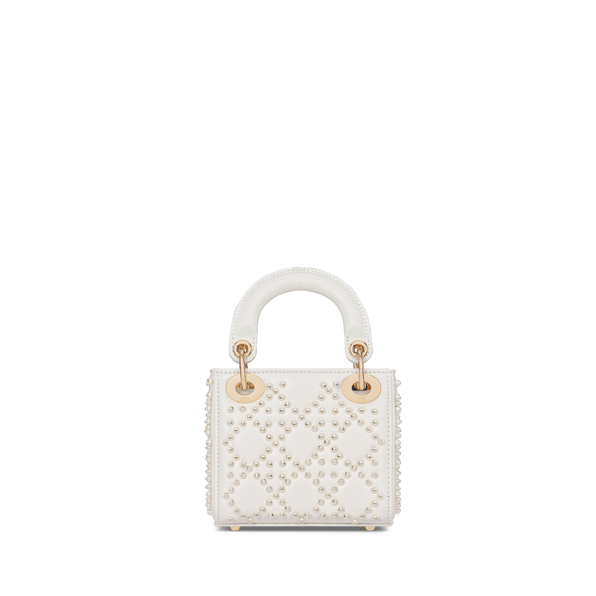 Micro sac Lady Dior Cuir d'agneau Cannage à perles couleur latte E08