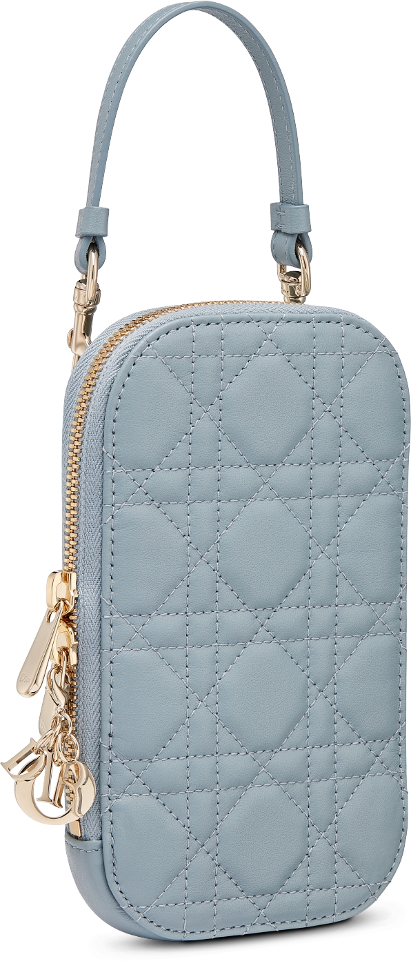 DIOR Lady Dior Call in Dior Phone Holder Cloud Blue Cannage Lambskin Women