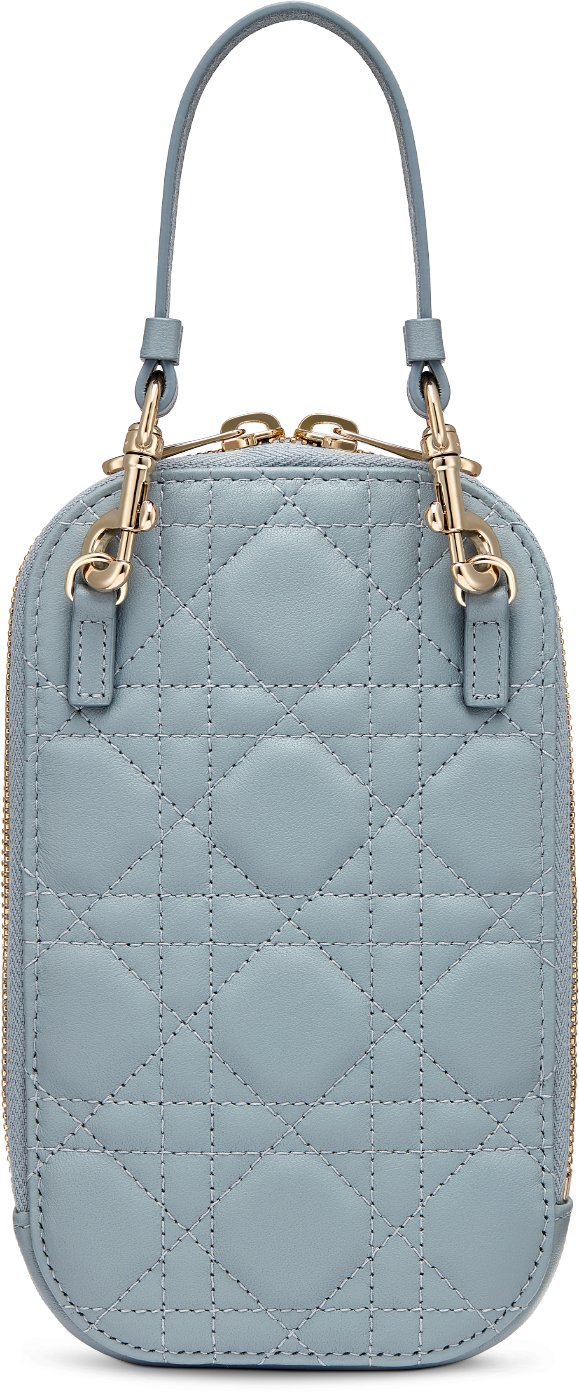 Lady Dior Call'in Dior Phone Holder Cloud Blue Cannage Lambskin | DIOR