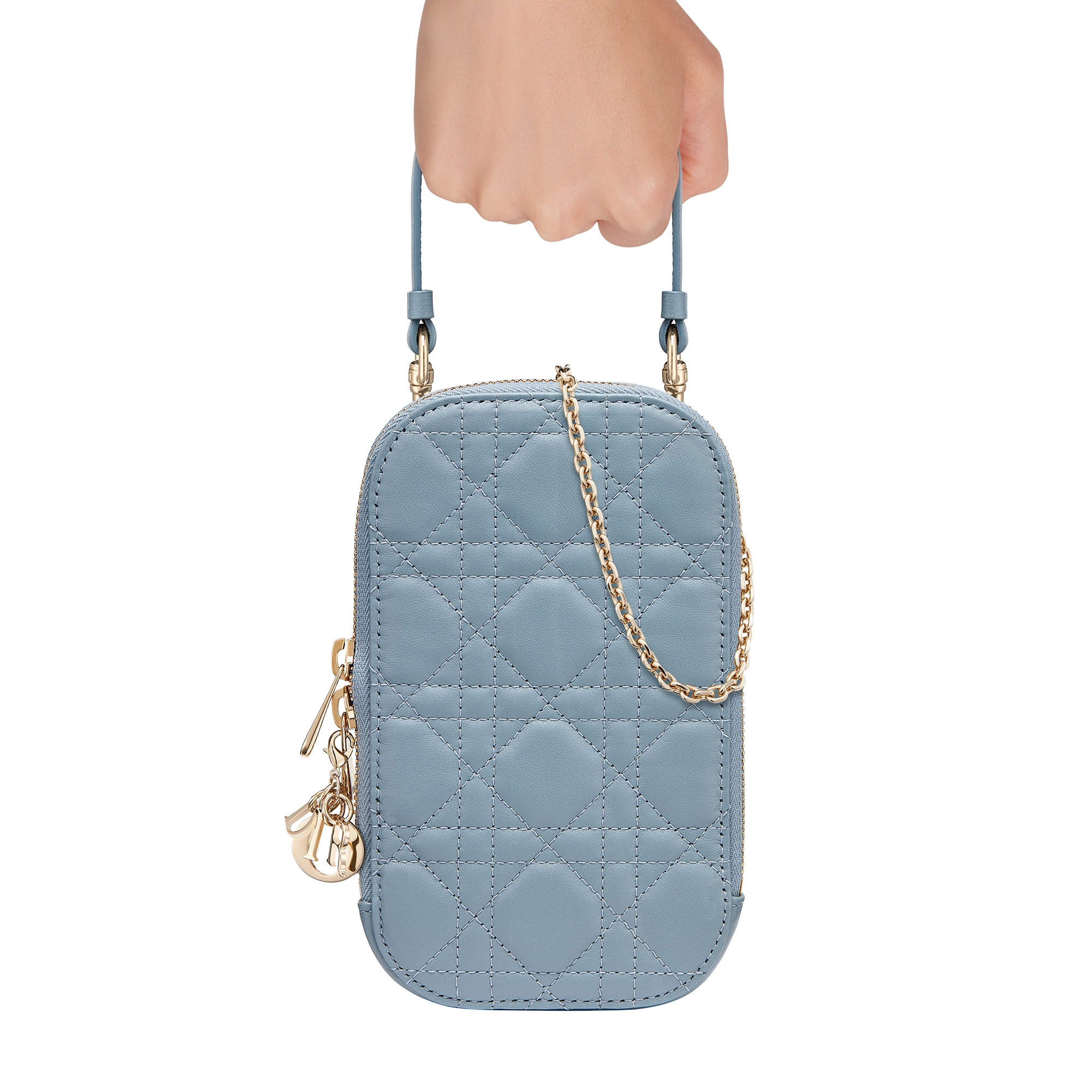 Lady Dior Call'in Dior Phone Holder Cloud Blue Cannage Lambskin E11