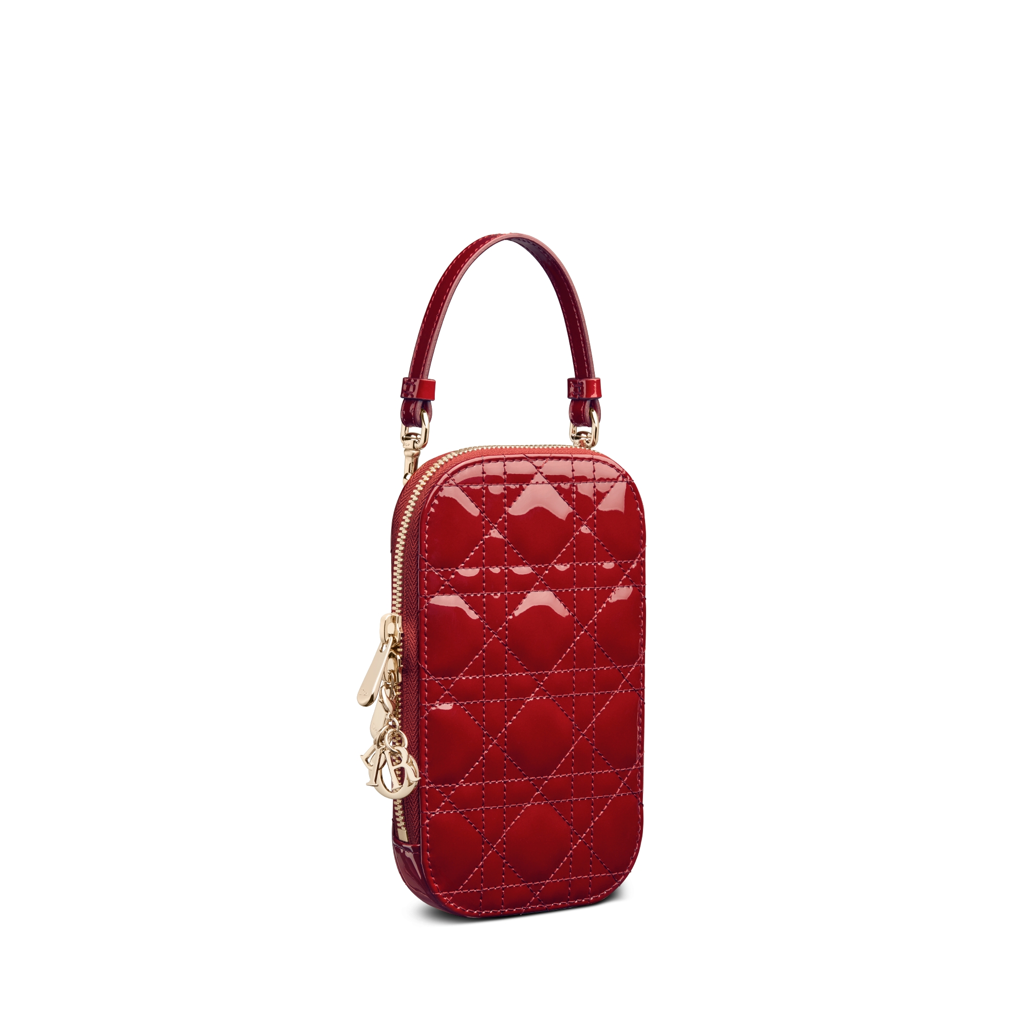 Lady Dior Call'in Dior-telefoonhouder Kersenrood patent kalfsleer met Cannage-motief E03