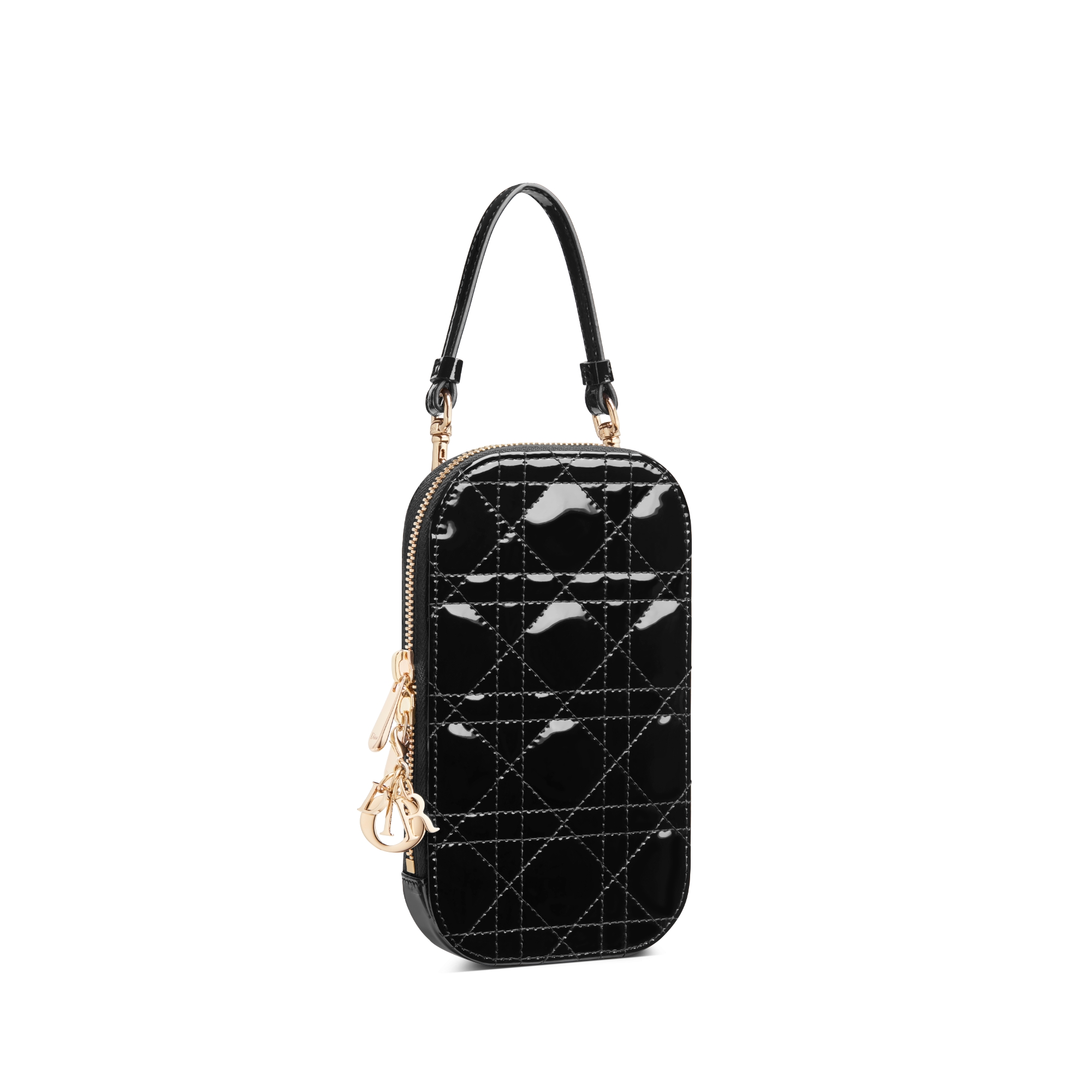 Étui pour téléphone Call'in Dior Lady Dior Cuir de veau Cannage verni noir E03