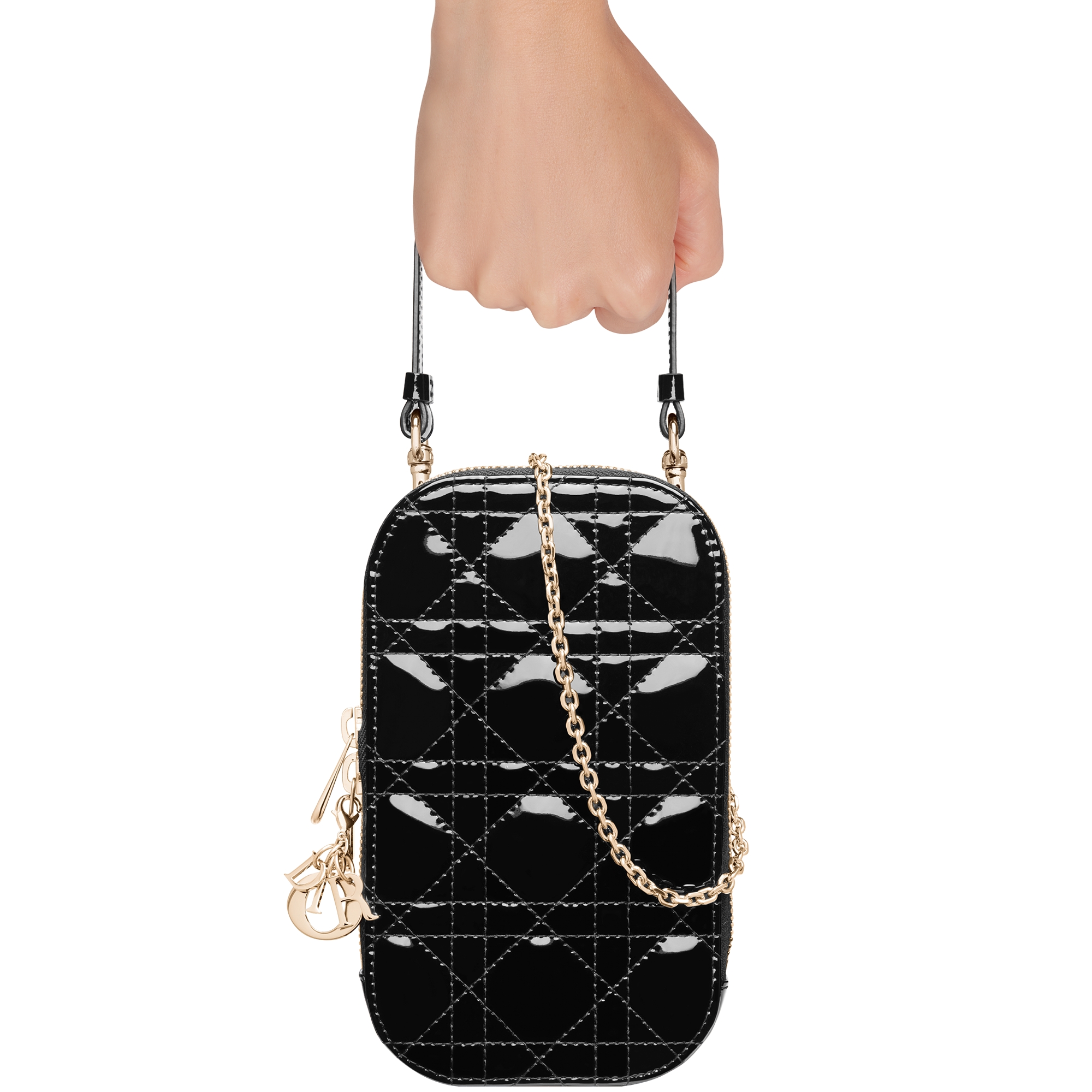 Lady Dior Call'in Dior Phone Holder Black Patent Cannage Calfskin E11