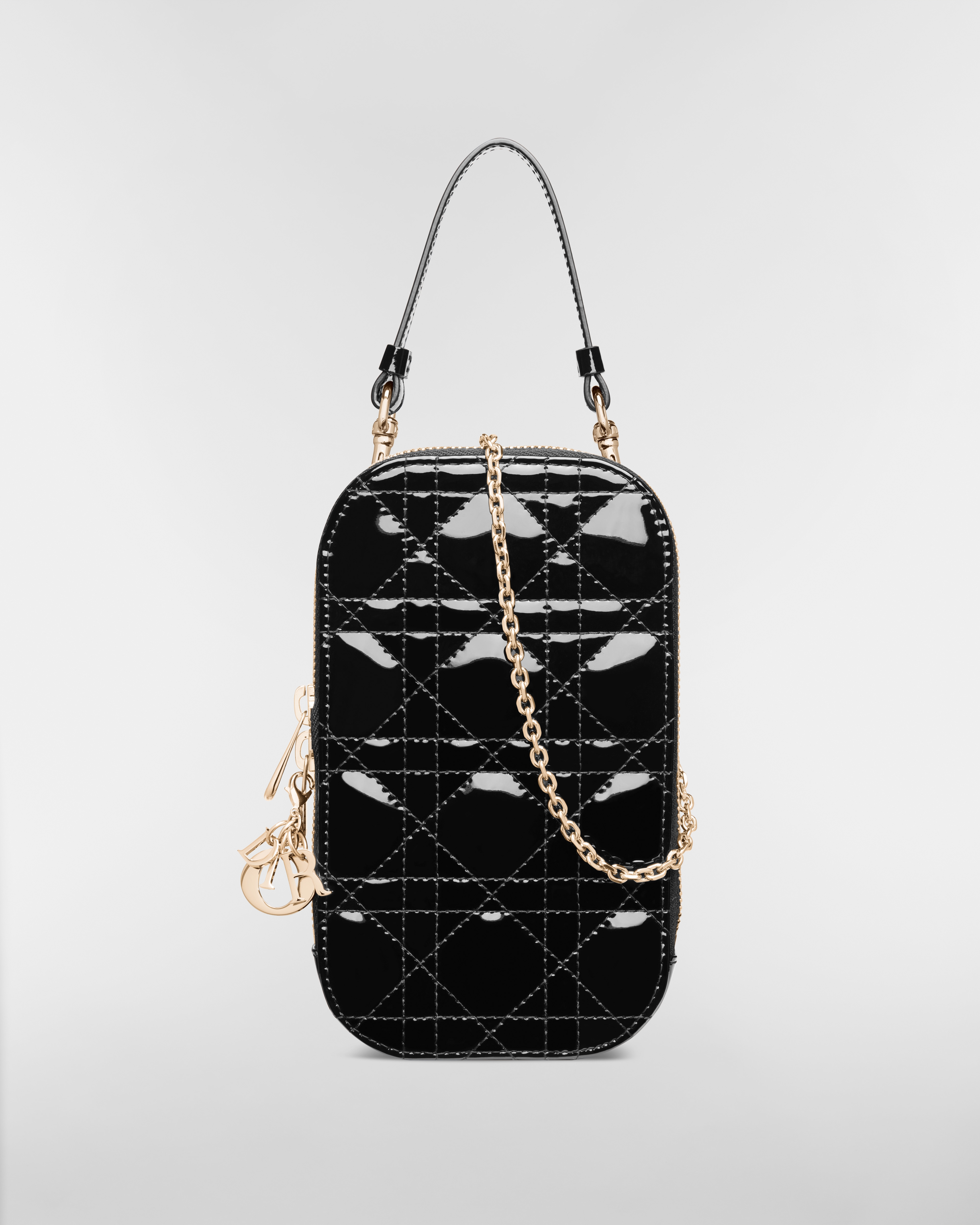 Lady Dior Call'in Dior Smartphone-Hülle Cannage Kalbslackleder in Schwarz E01