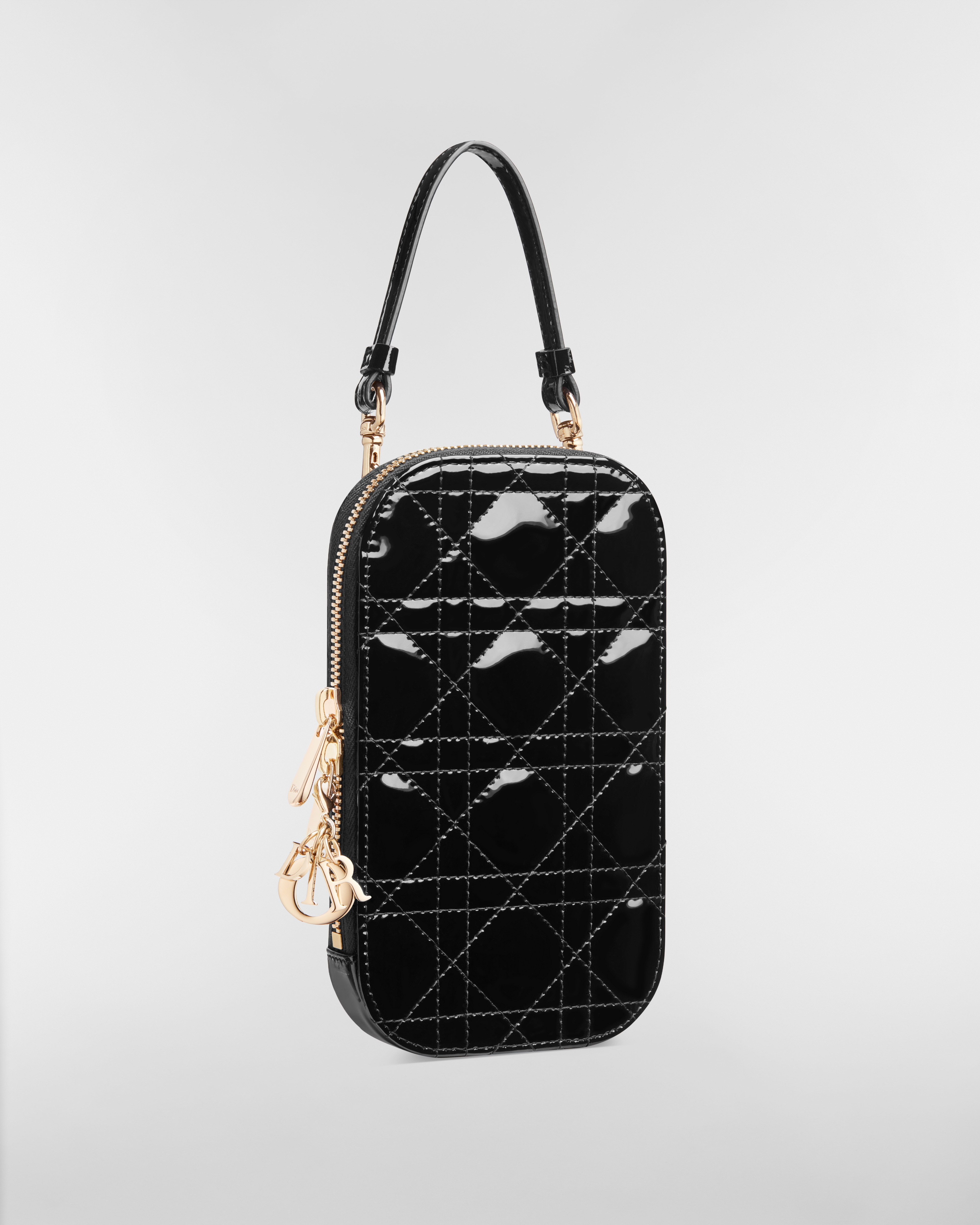 Lady Dior Call'in Dior Smartphone-Hülle Cannage Kalbslackleder in Schwarz E03