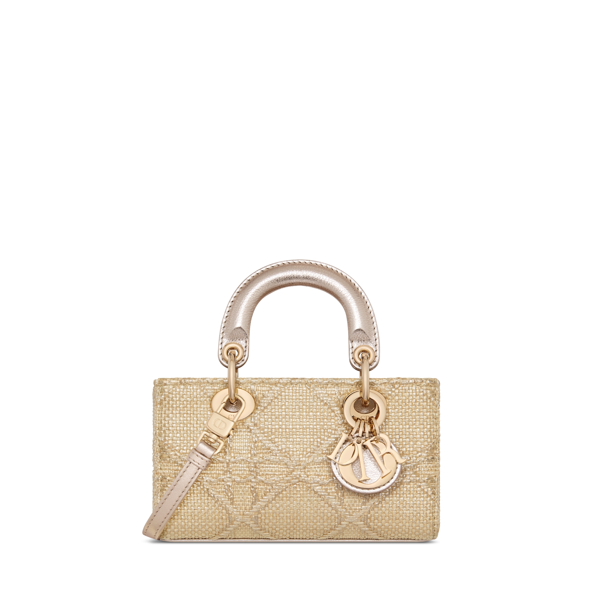 Lady D-Joy Micro Bag Cannage Raffia with Gold-Tone Metallic Thread | DIOR