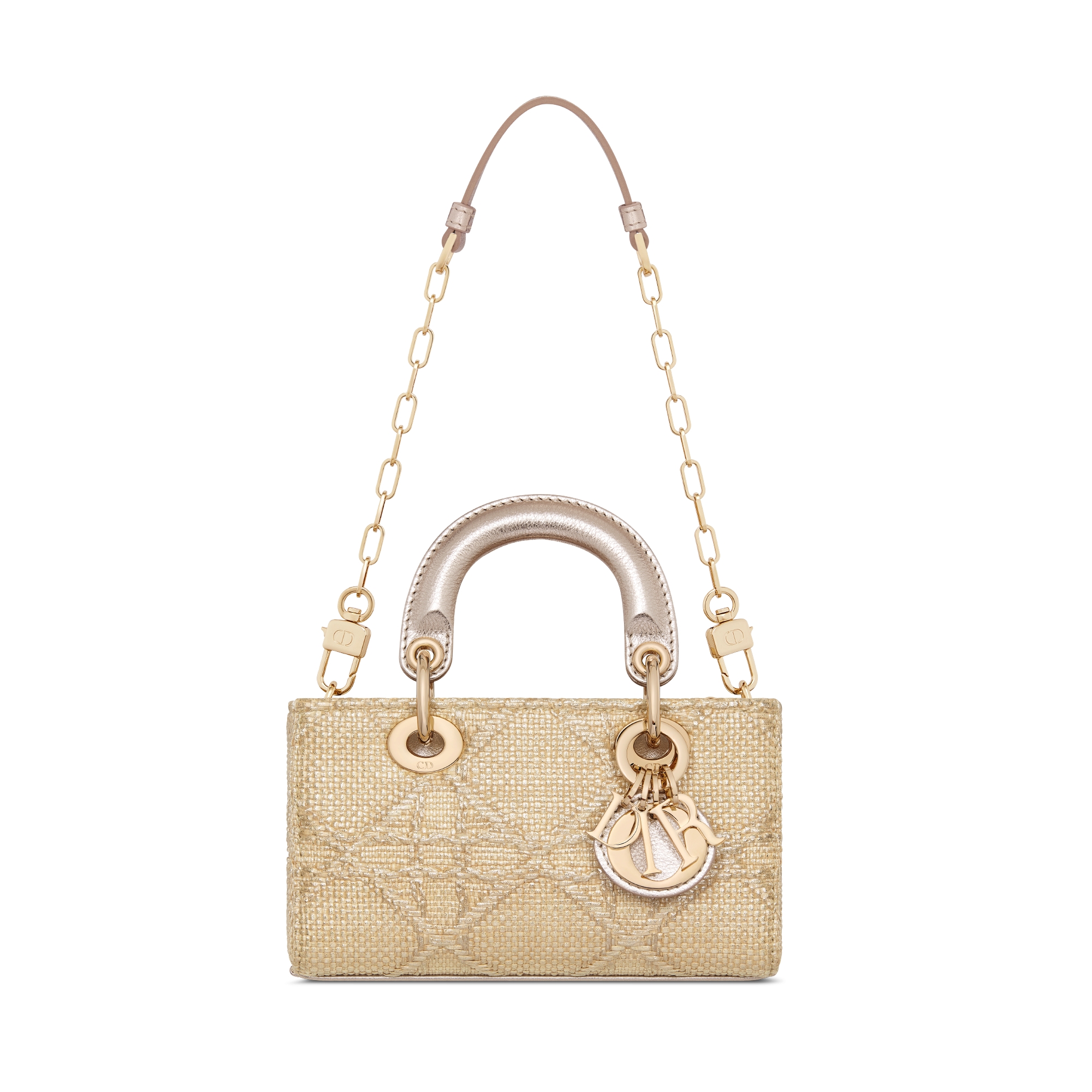 Lady D-Joy Micro Bag Cannage Raffia with Gold-Tone Metallic Thread | DIOR