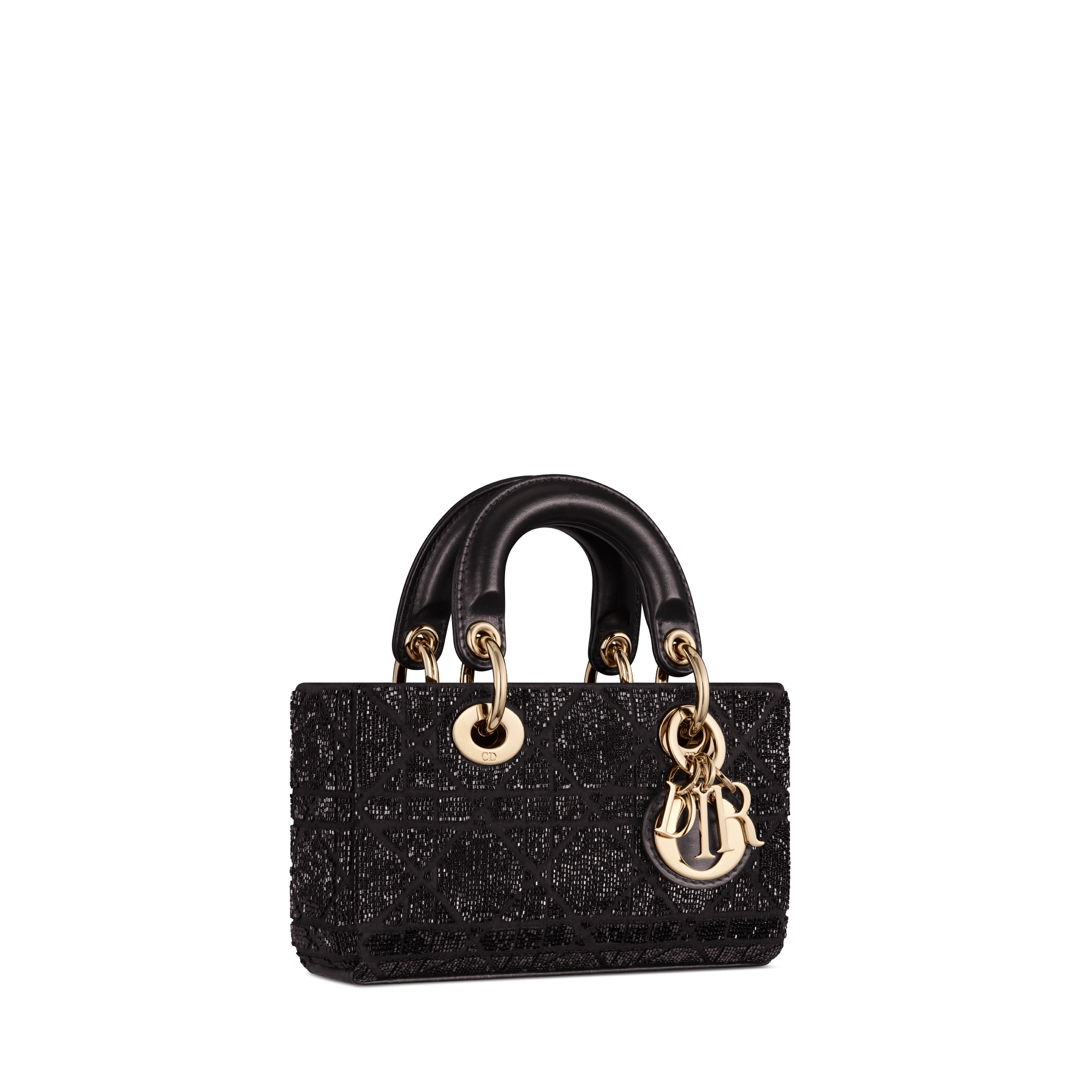 Dior Or Lady D-Joy Micro Bag Black Microbead-Embroidered Cotton with Cannage Motif E03