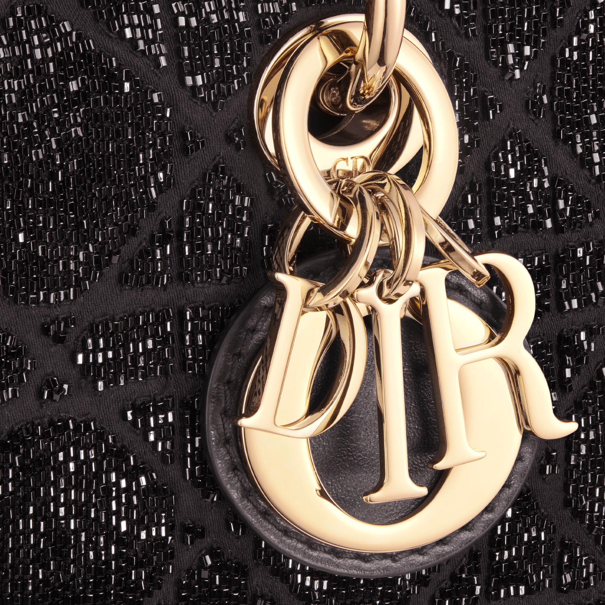 Dior Or Lady D-Joy Micro Bag Black Microbead-Embroidered Cotton with Cannage Motif E09