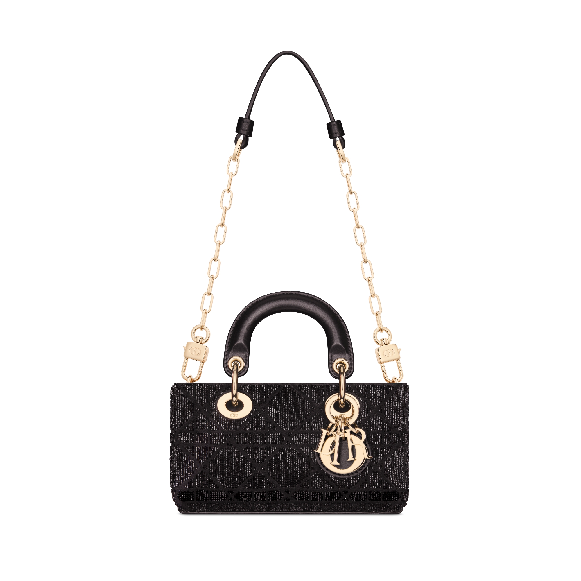 Dior Or Lady D-Joy Micro Bag Black Microbead-Embroidered Cotton with Cannage Motif E10