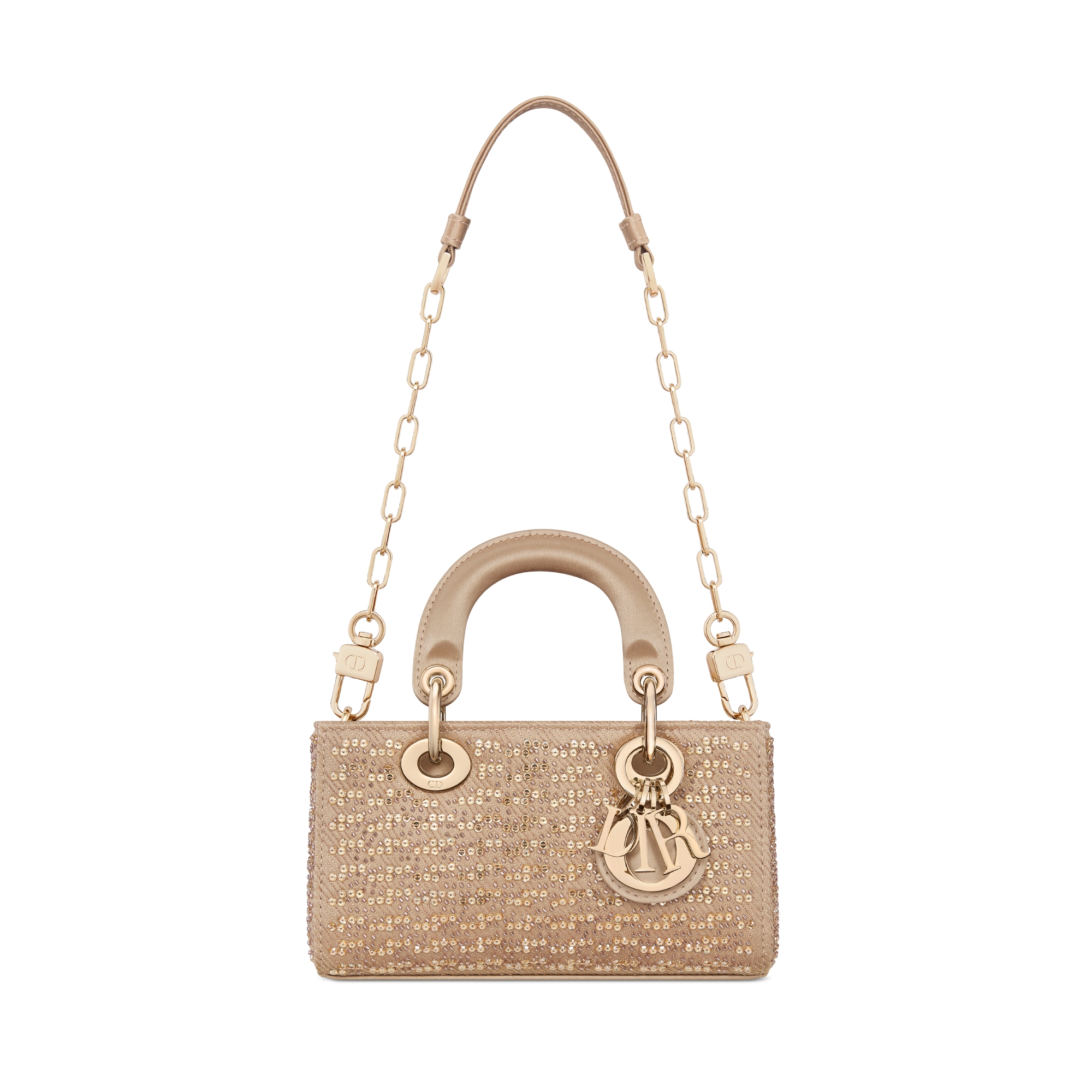 Lady D-Joy Micro Bag Warm Taupe Satin Embroidered with Bronze-Tone ...