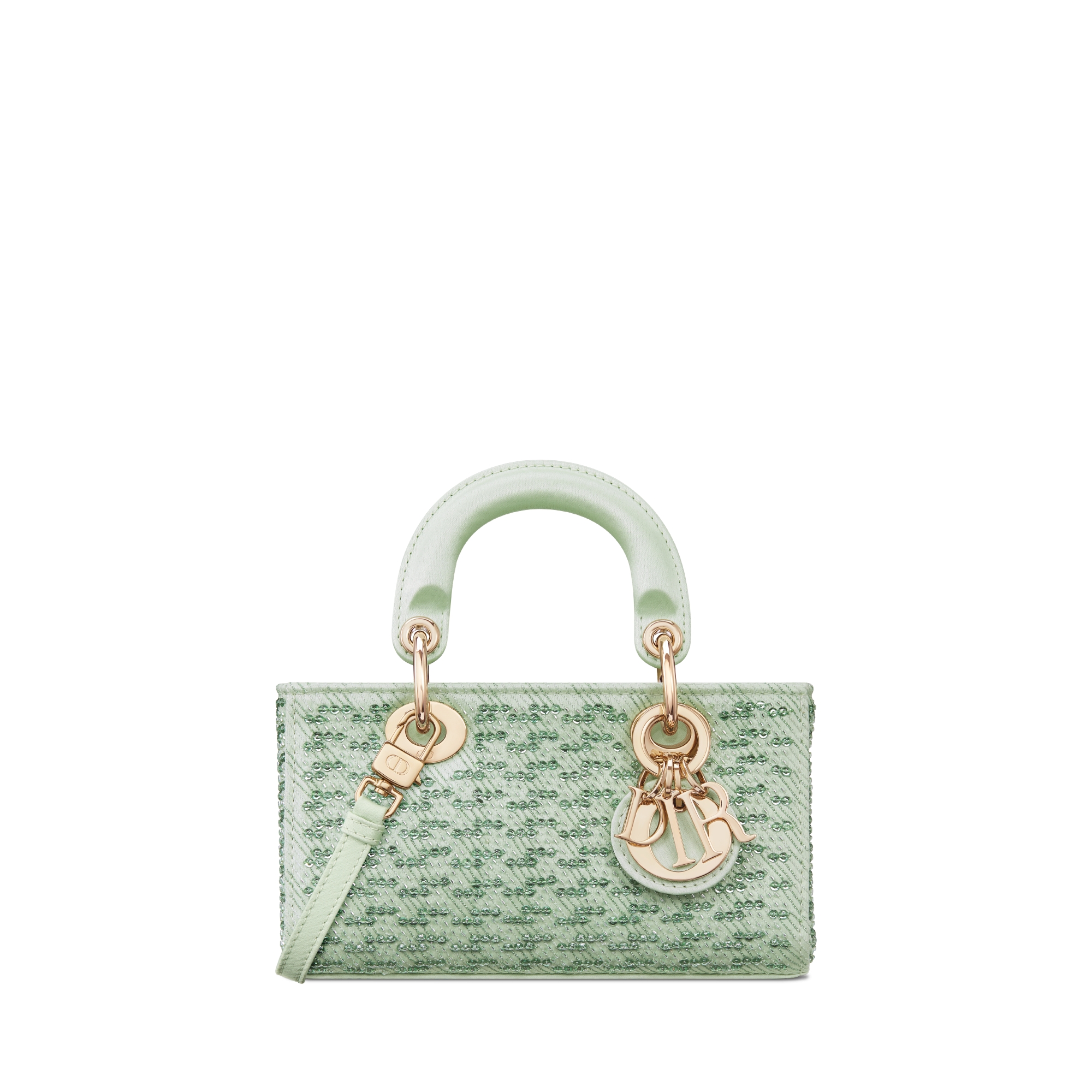 Lady D-Joy Micro Bag Warm Taupe Satin Embroidered with Bronze-Tone ...