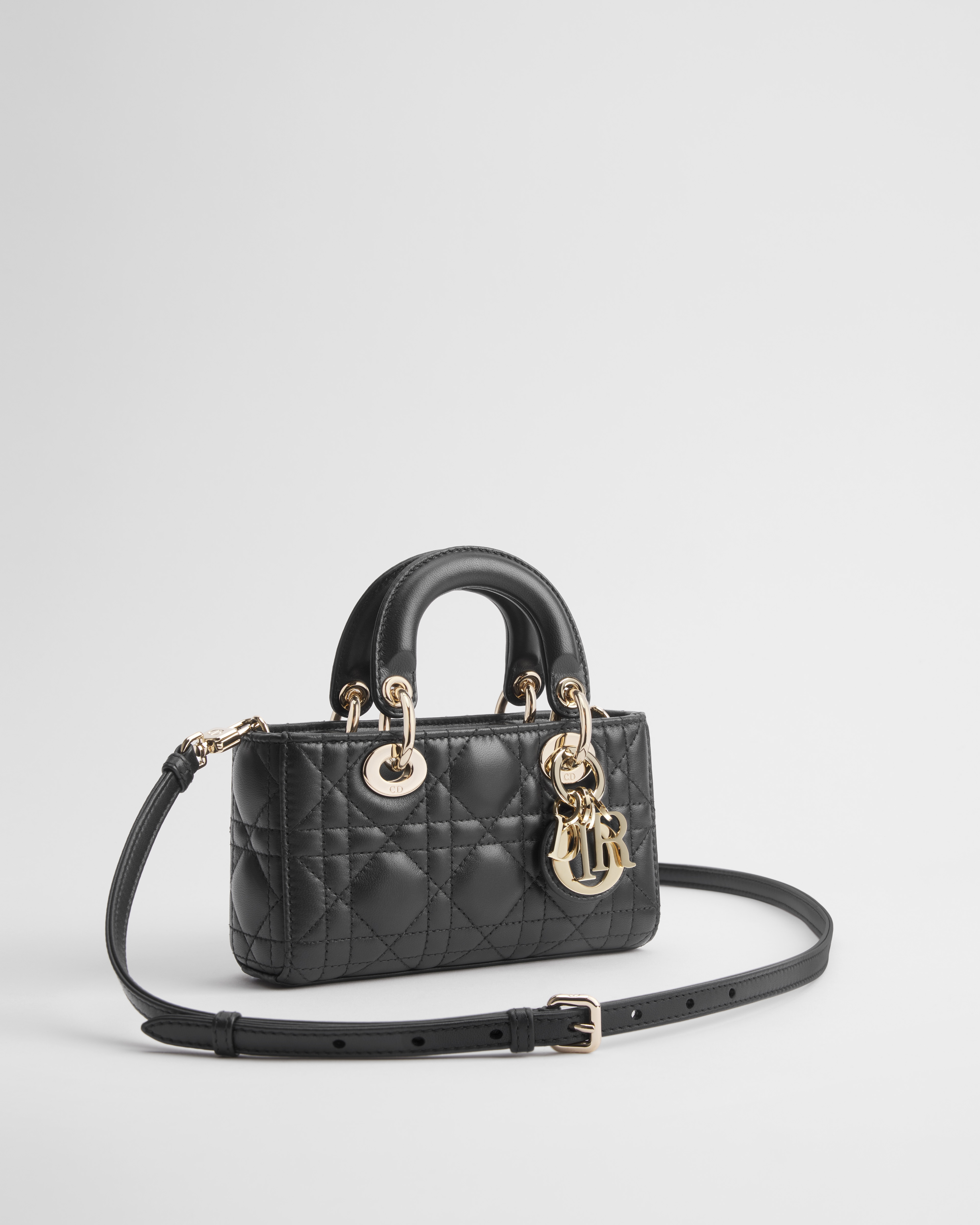 Lady D-Joy 微型包 黑色 Cannage 籐格紋羊皮 E03